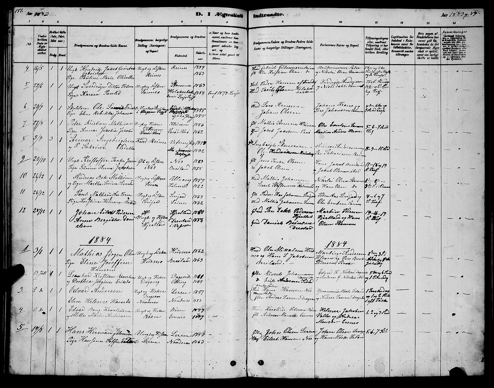 Ministerialprotokoller, klokkerbøker og fødselsregistre - Nordland, AV/SAT-A-1459/831/L0477: Parish register (copy) no. 831C04, 1878-1897, p. 151