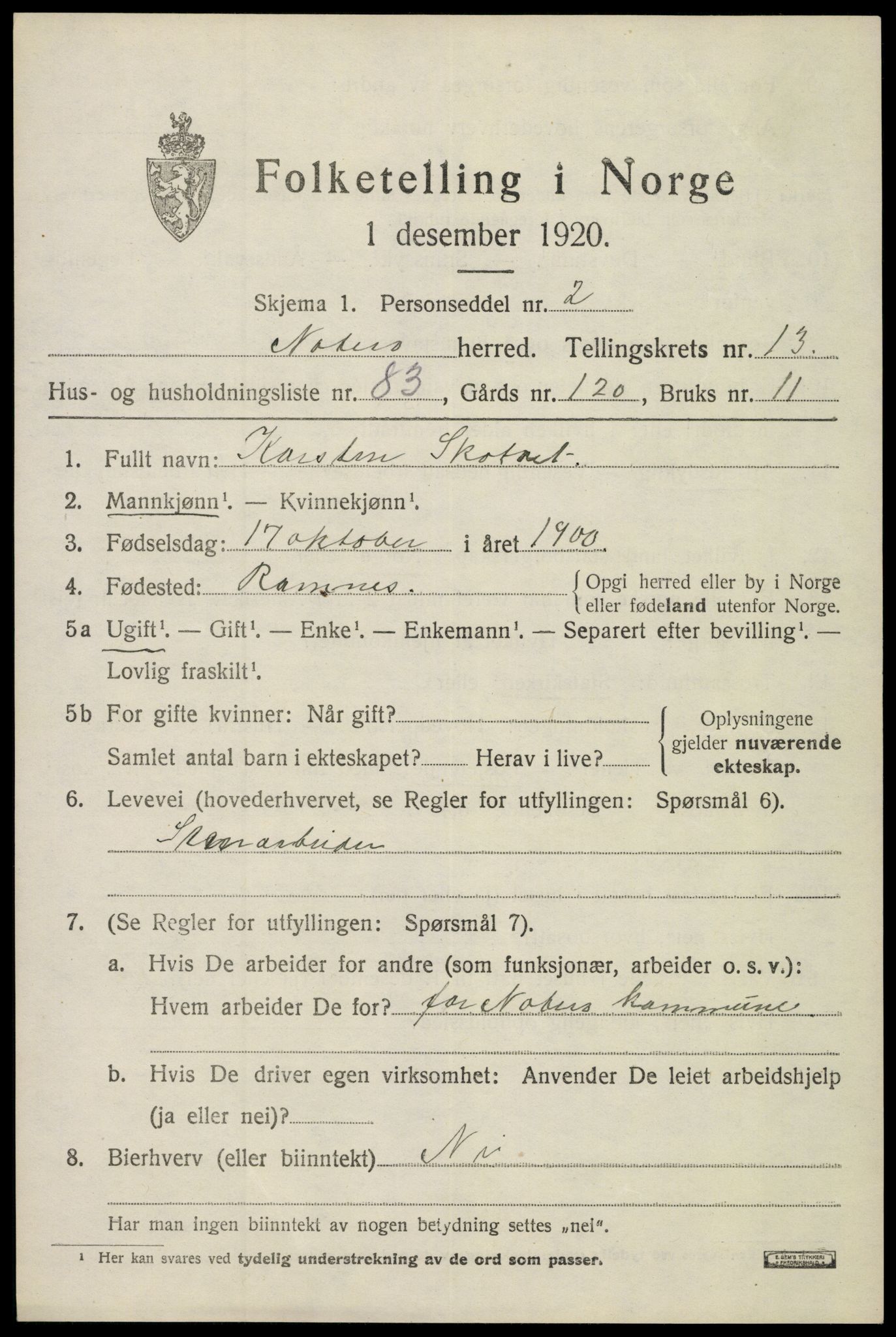 SAKO, 1920 census for Nøtterøy, 1920, p. 15983