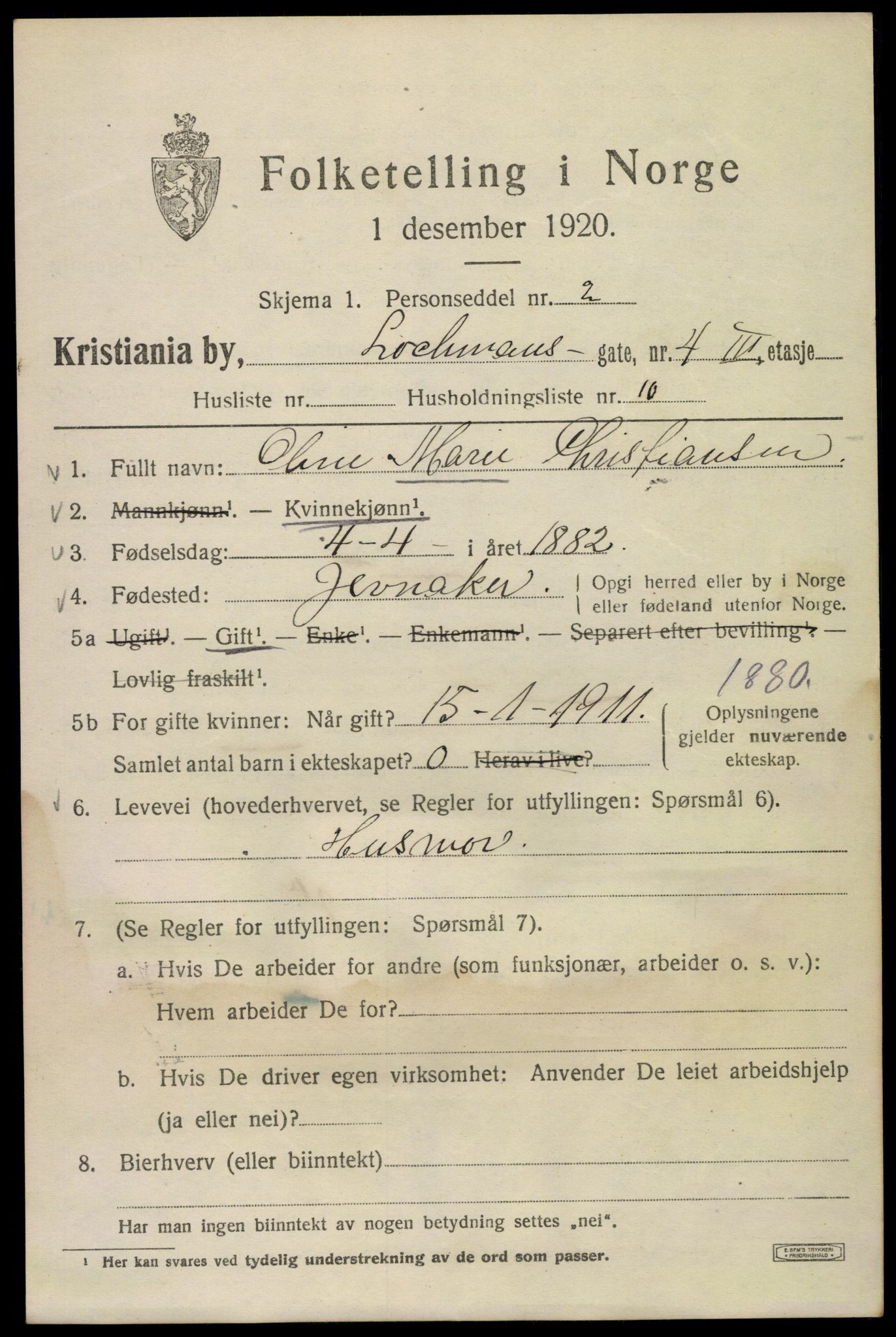 SAO, 1920 census for Kristiania, 1920, p. 366027