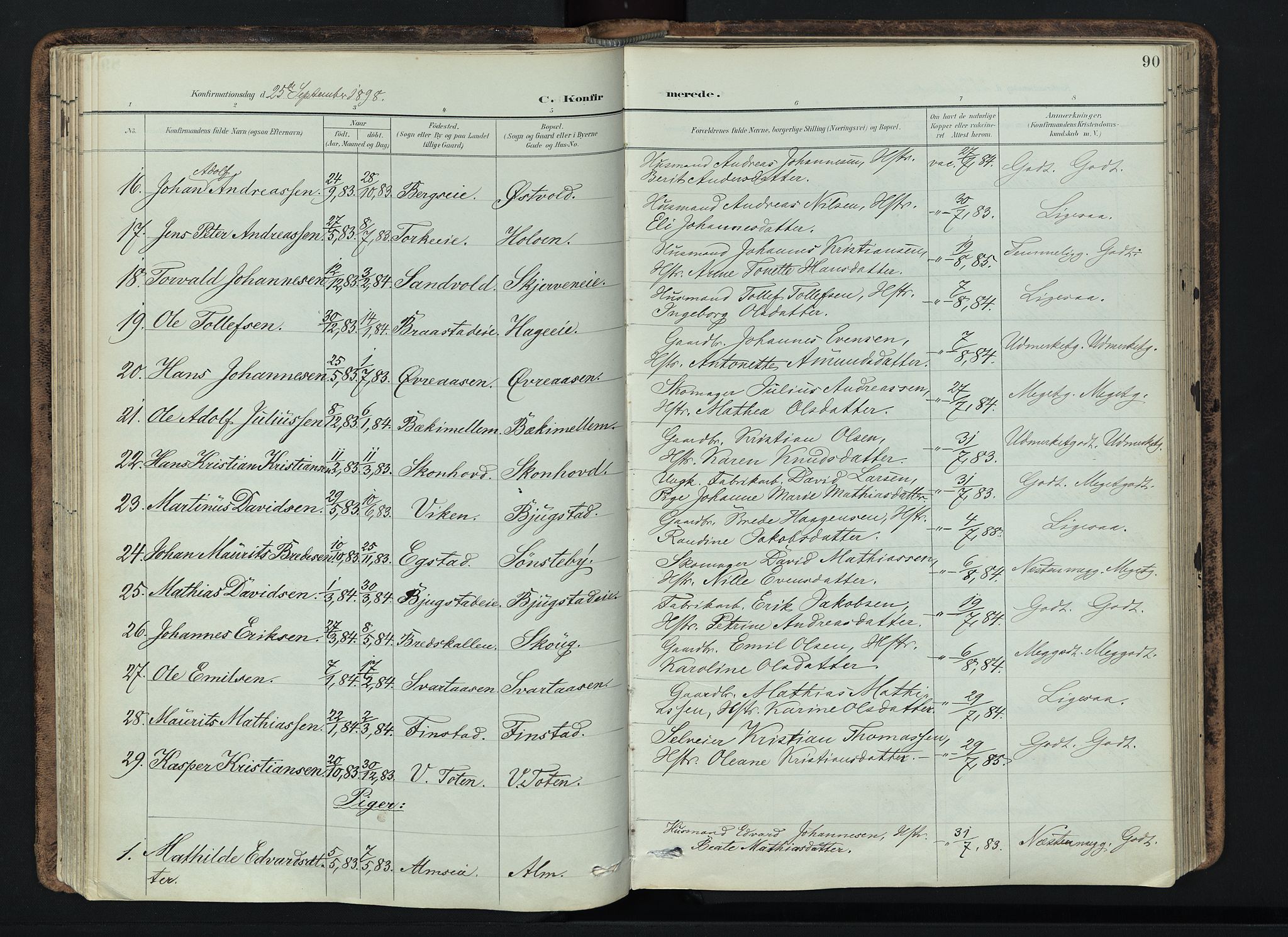 Vardal prestekontor, SAH/PREST-100/H/Ha/Haa/L0019: Parish register (official) no. 19, 1893-1907, p. 90