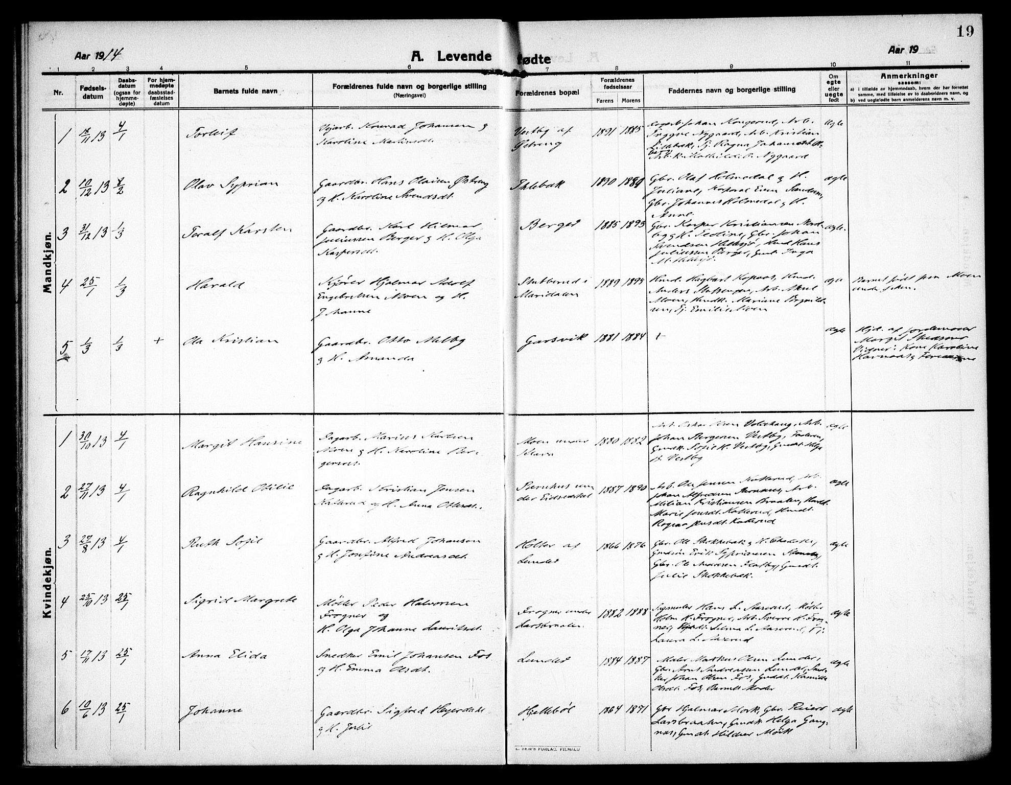 Høland prestekontor Kirkebøker, SAO/A-10346a/F/Fa/L0016: Parish register (official) no. I 16, 1912-1921, p. 19