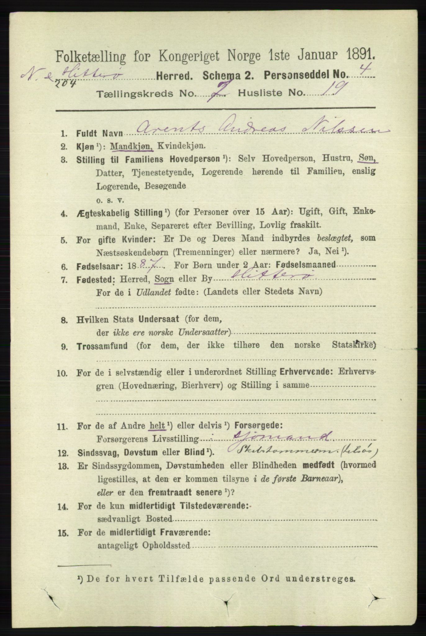 RA, 1891 census for 1043 Hidra og Nes, 1891, p. 2900