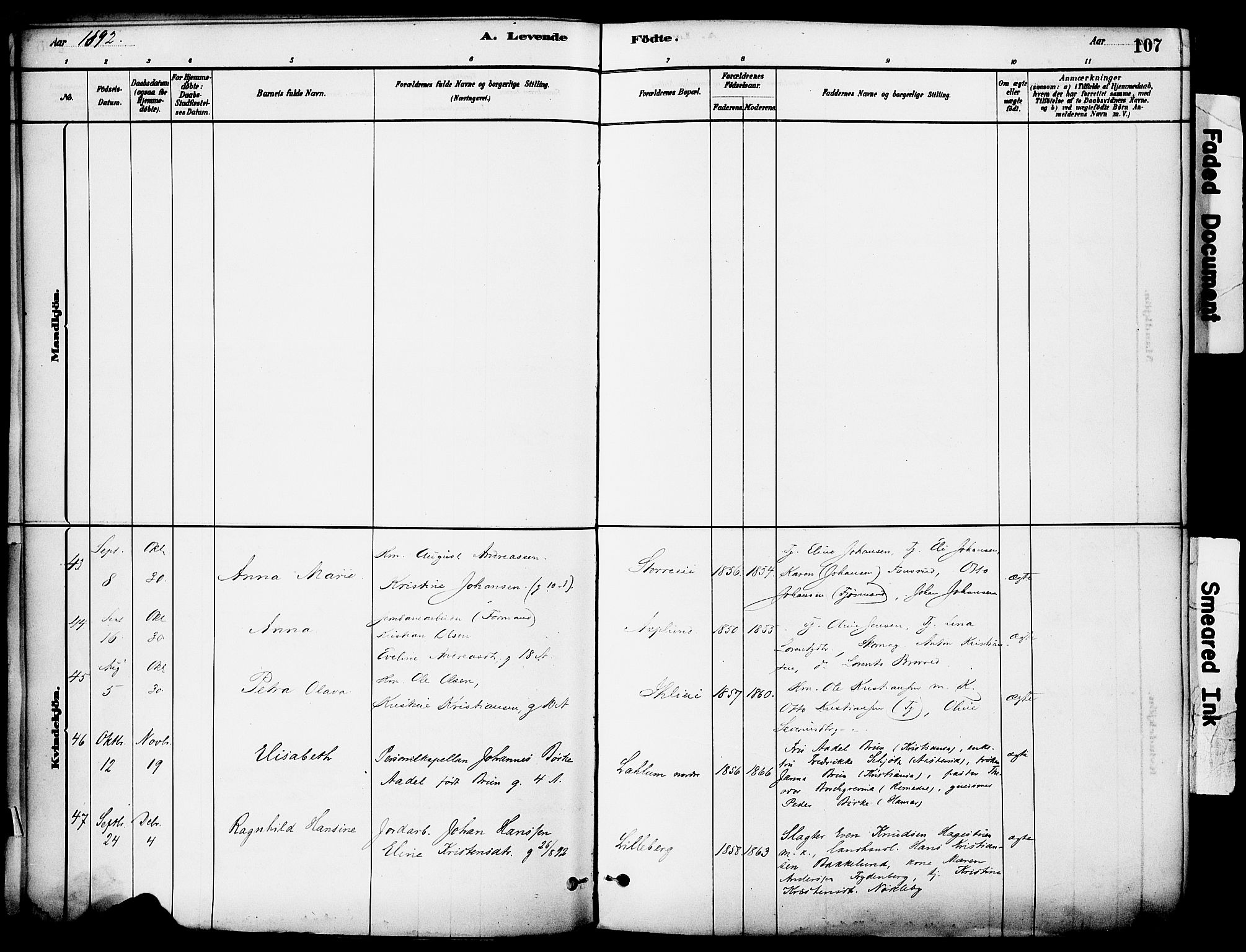 Stange prestekontor, SAH/PREST-002/K/L0017: Parish register (official) no. 17, 1880-1893, p. 107