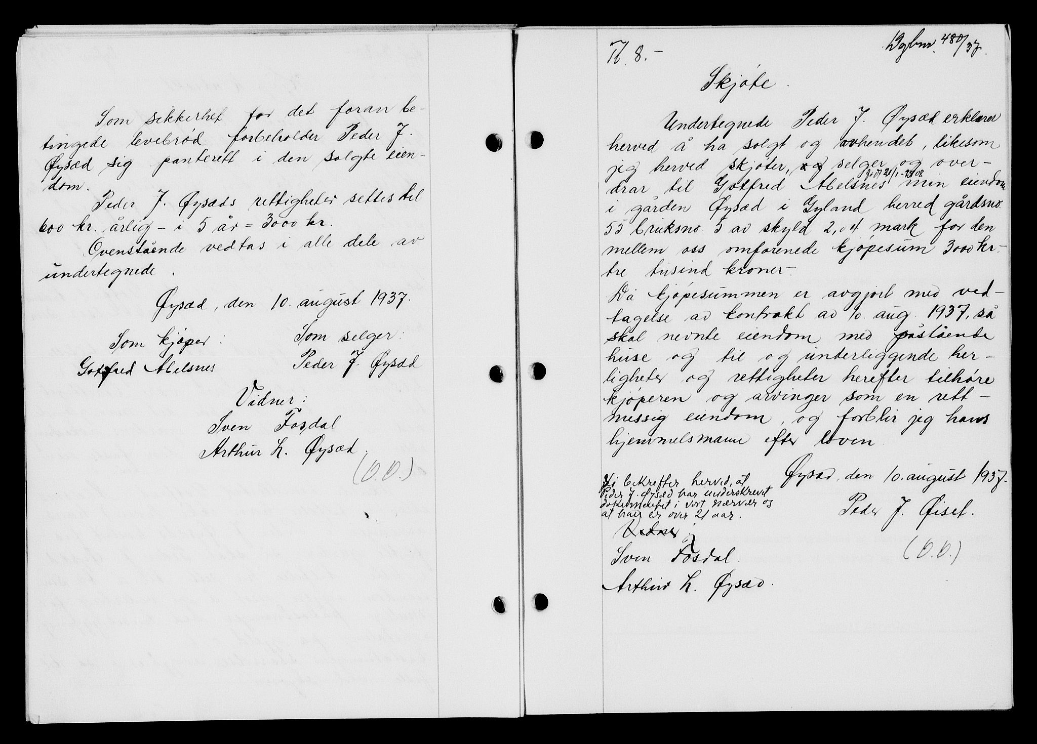 Flekkefjord sorenskriveri, SAK/1221-0001/G/Gb/Gba/L0053: Mortgage book no. A-1, 1936-1937, Diary no: : 480/1937