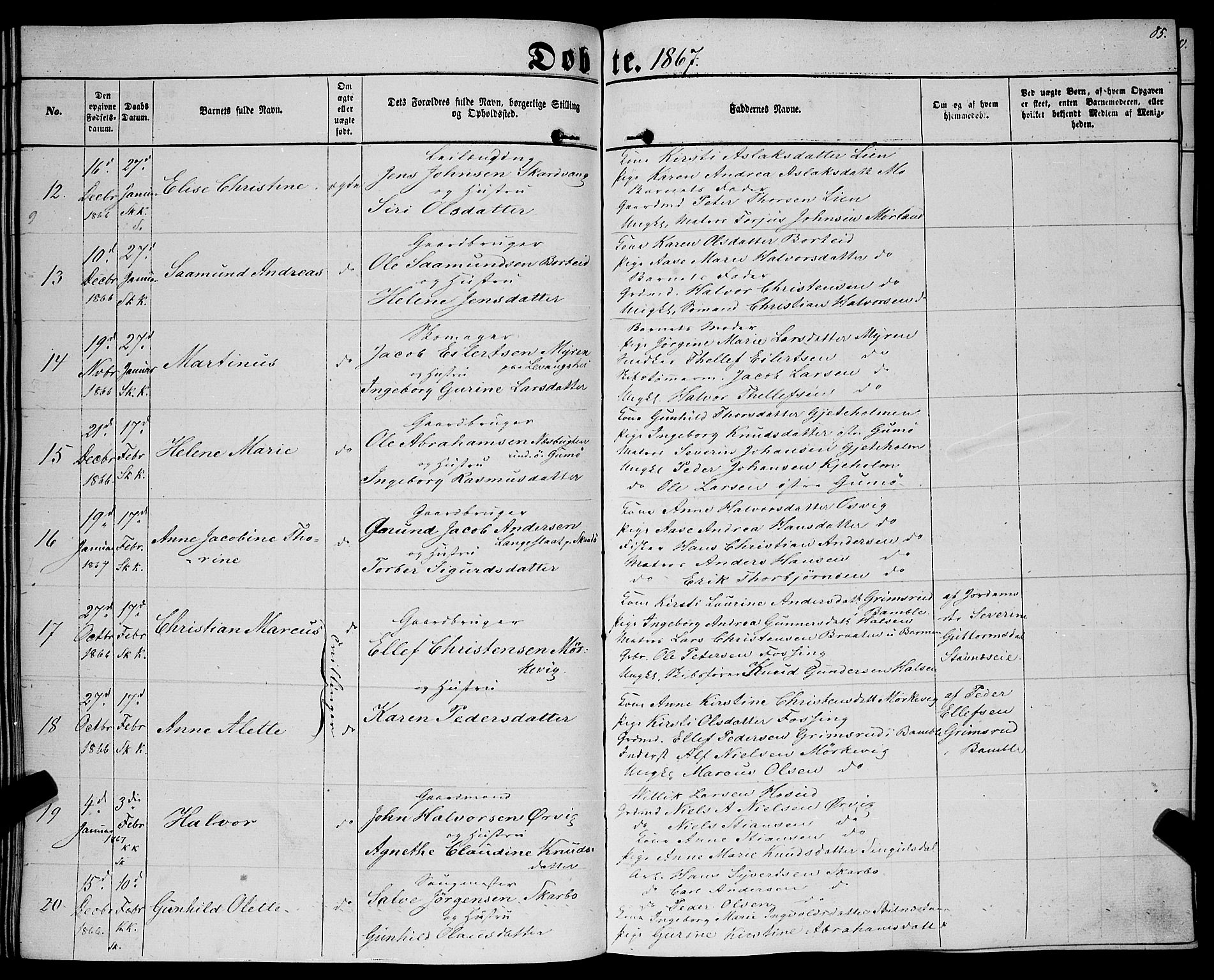 Sannidal kirkebøker, AV/SAKO-A-296/F/Fa/L0011: Parish register (official) no. 11, 1863-1873, p. 85