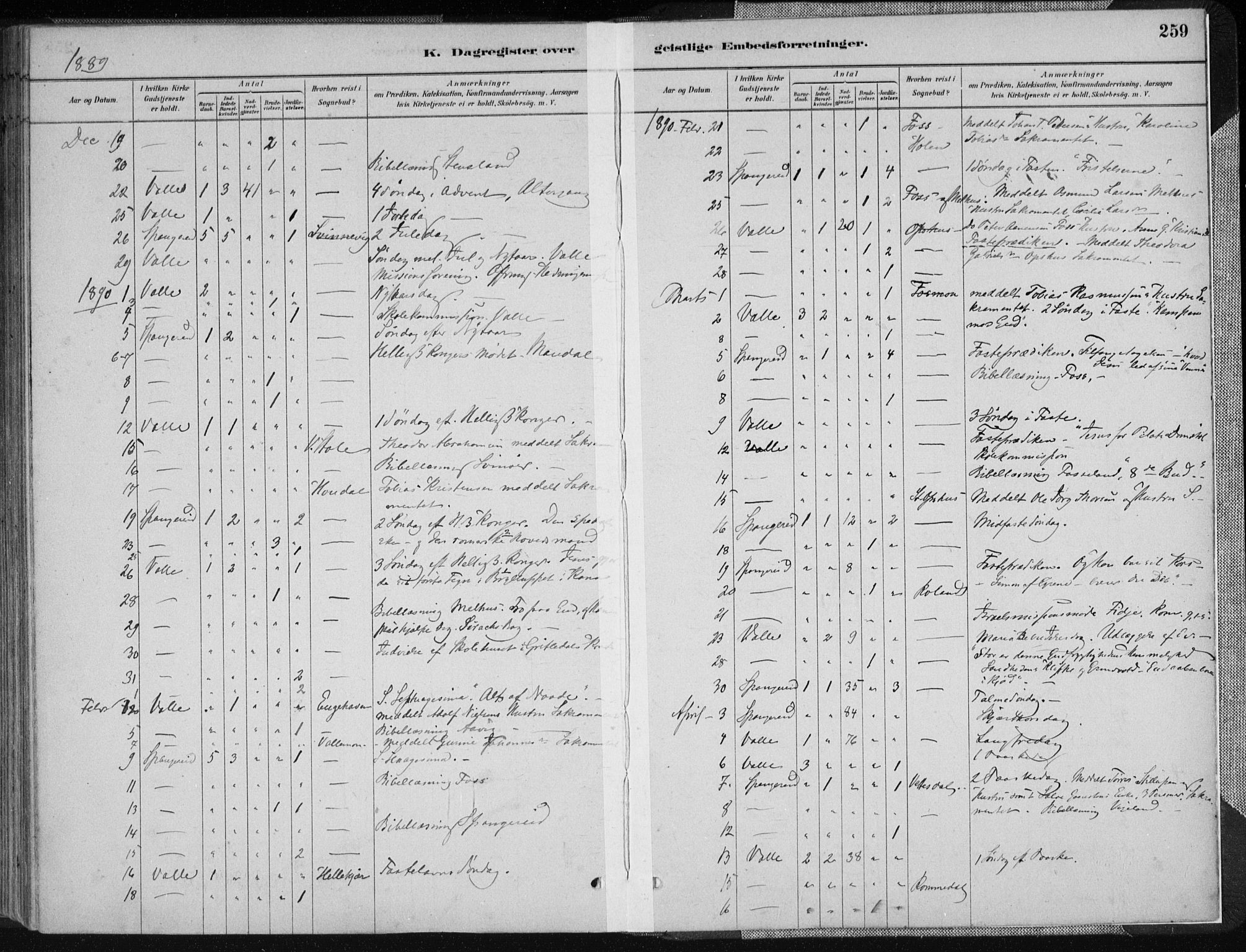 Sør-Audnedal sokneprestkontor, AV/SAK-1111-0039/F/Fa/Fab/L0009: Parish register (official) no. A 9, 1880-1895, p. 259