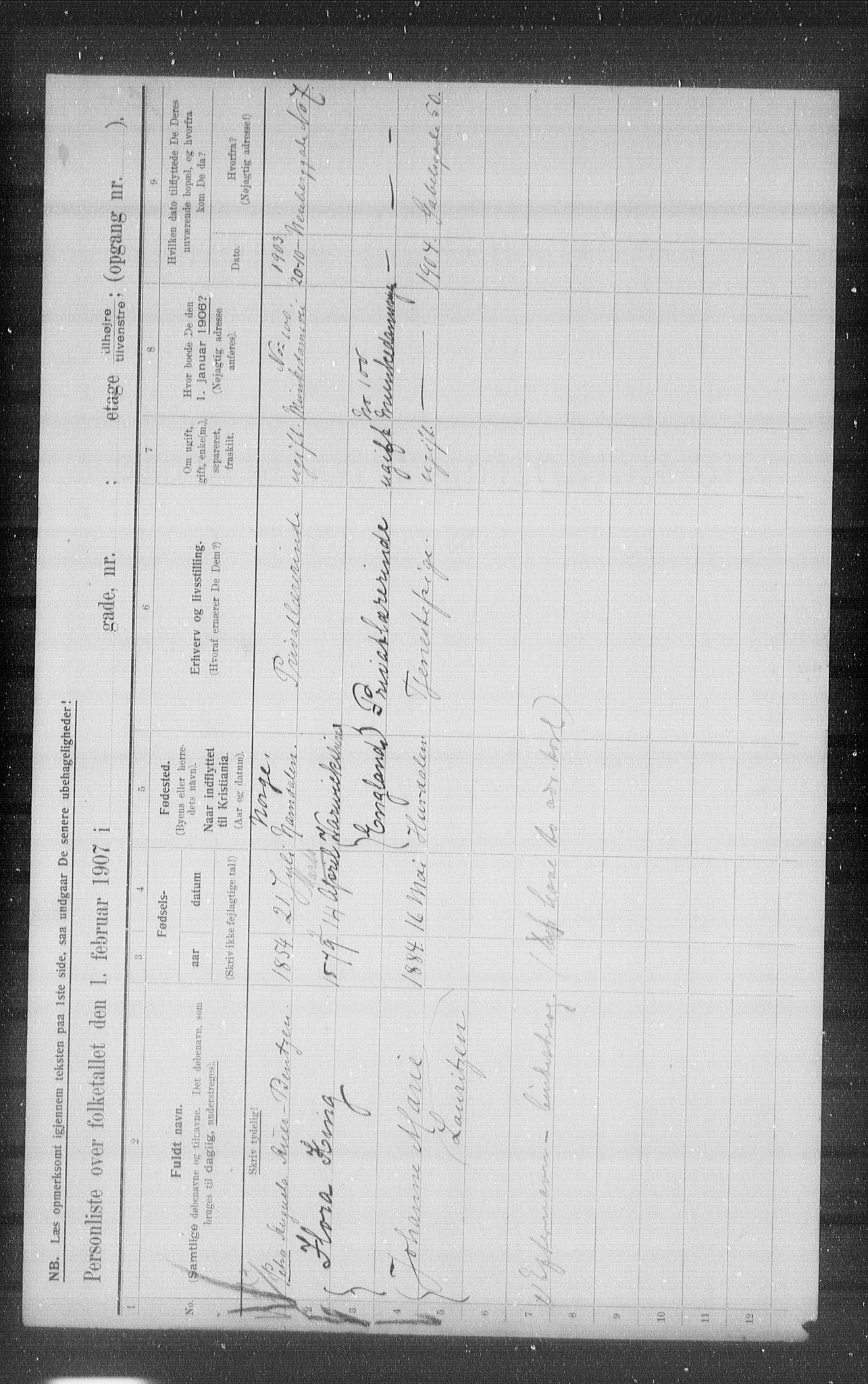 OBA, Municipal Census 1907 for Kristiania, 1907, p. 34709