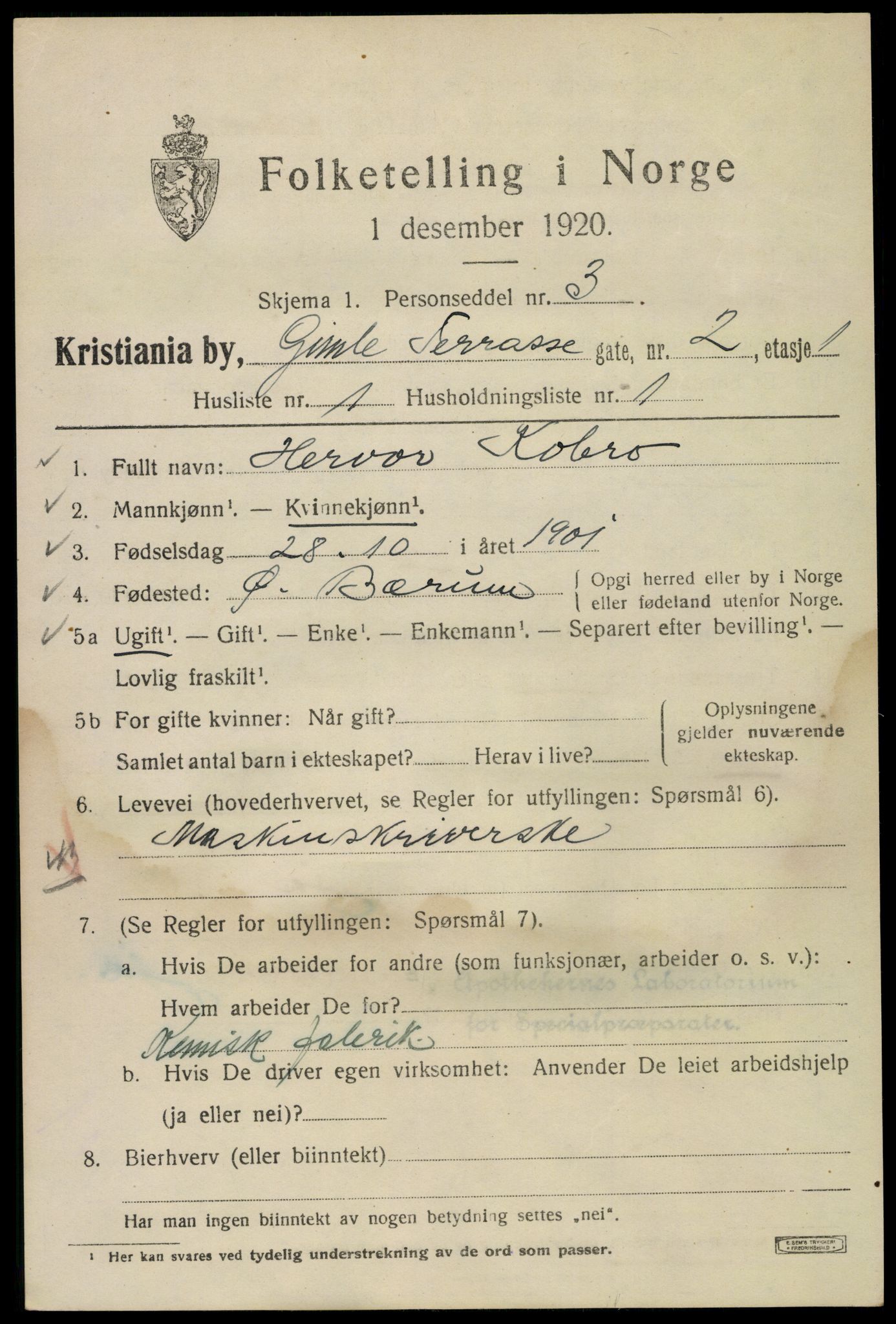 SAO, 1920 census for Kristiania, 1920, p. 247371