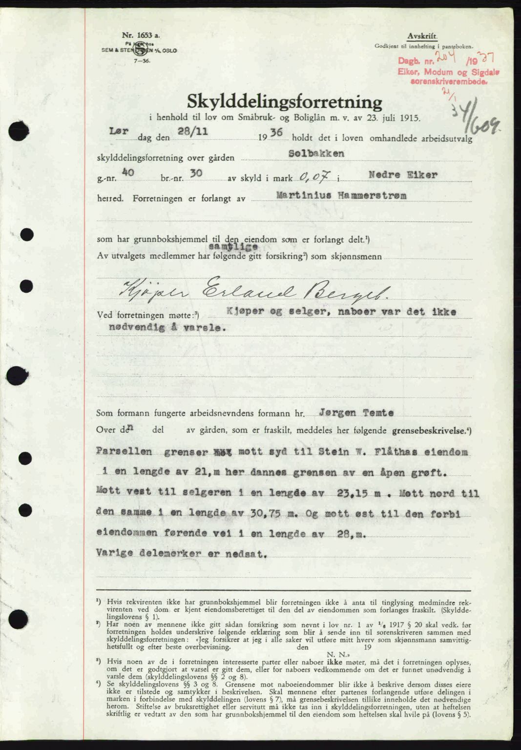 Eiker, Modum og Sigdal sorenskriveri, SAKO/A-123/G/Ga/Gab/L0034: Mortgage book no. A4, 1936-1937, Diary no: : 204/1937