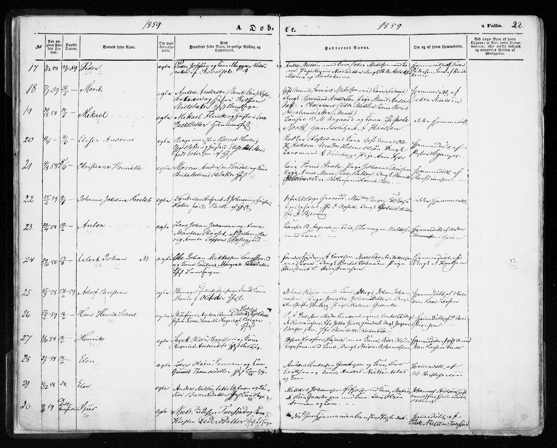 Hammerfest sokneprestkontor, SATØ/S-1347/H/Ha/L0005.kirke: Parish register (official) no. 5, 1857-1869, p. 22