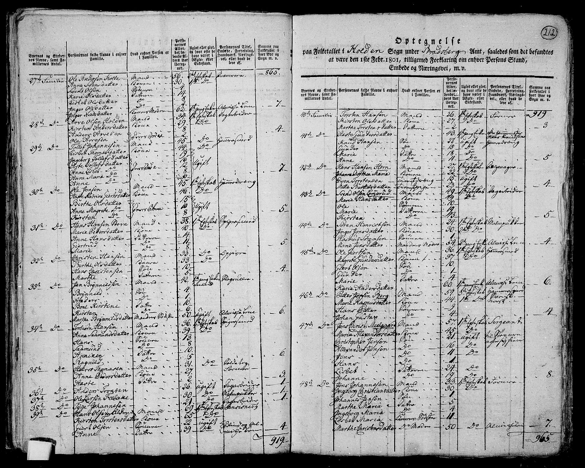 RA, 1801 census for 0819P Holla, 1801, p. 211b-212a