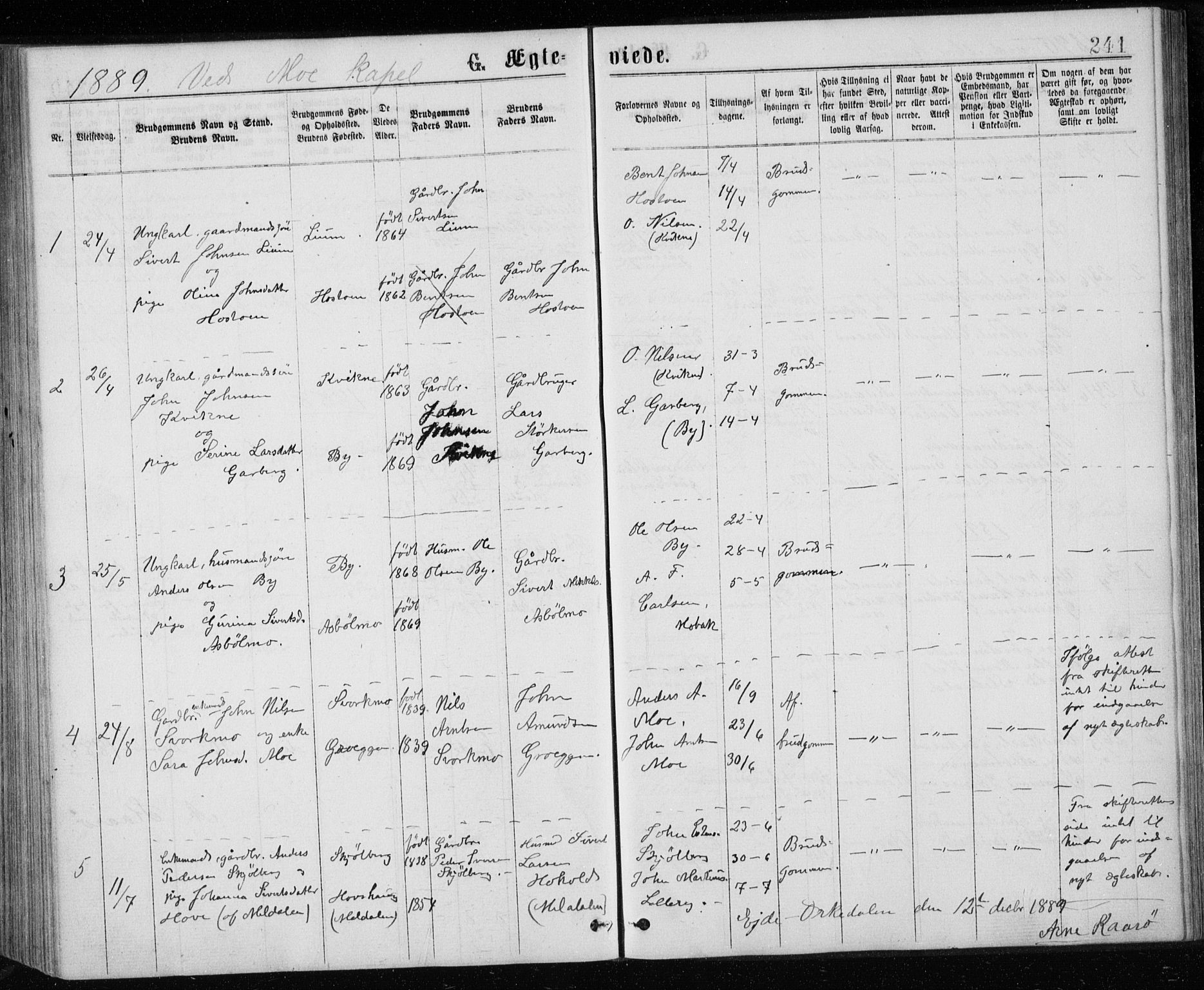 Ministerialprotokoller, klokkerbøker og fødselsregistre - Sør-Trøndelag, AV/SAT-A-1456/671/L0843: Parish register (copy) no. 671C02, 1873-1892, p. 241