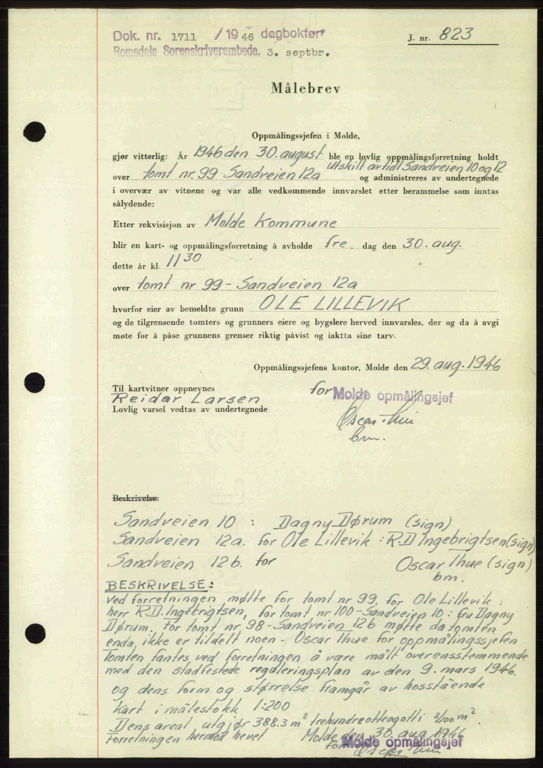 Romsdal sorenskriveri, AV/SAT-A-4149/1/2/2C: Mortgage book no. A20, 1946-1946, Diary no: : 1711/1946