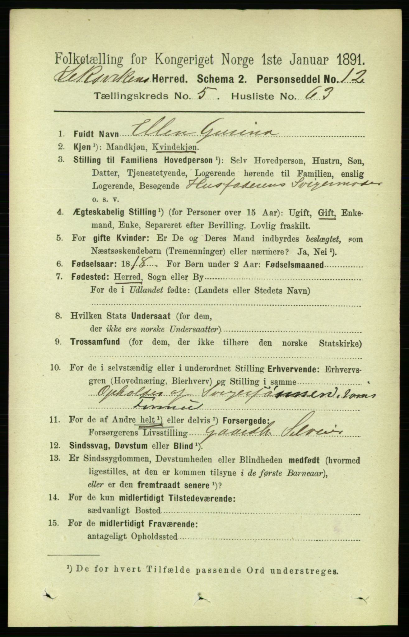 RA, 1891 census for 1718 Leksvik, 1891, p. 3001