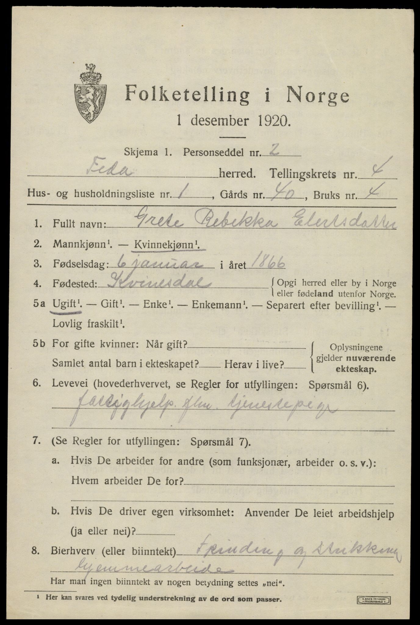 SAK, 1920 census for Feda, 1920, p. 1835