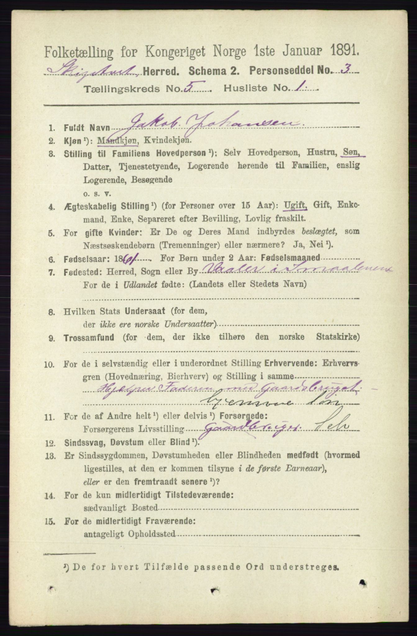 RA, 1891 census for 0127 Skiptvet, 1891, p. 2646