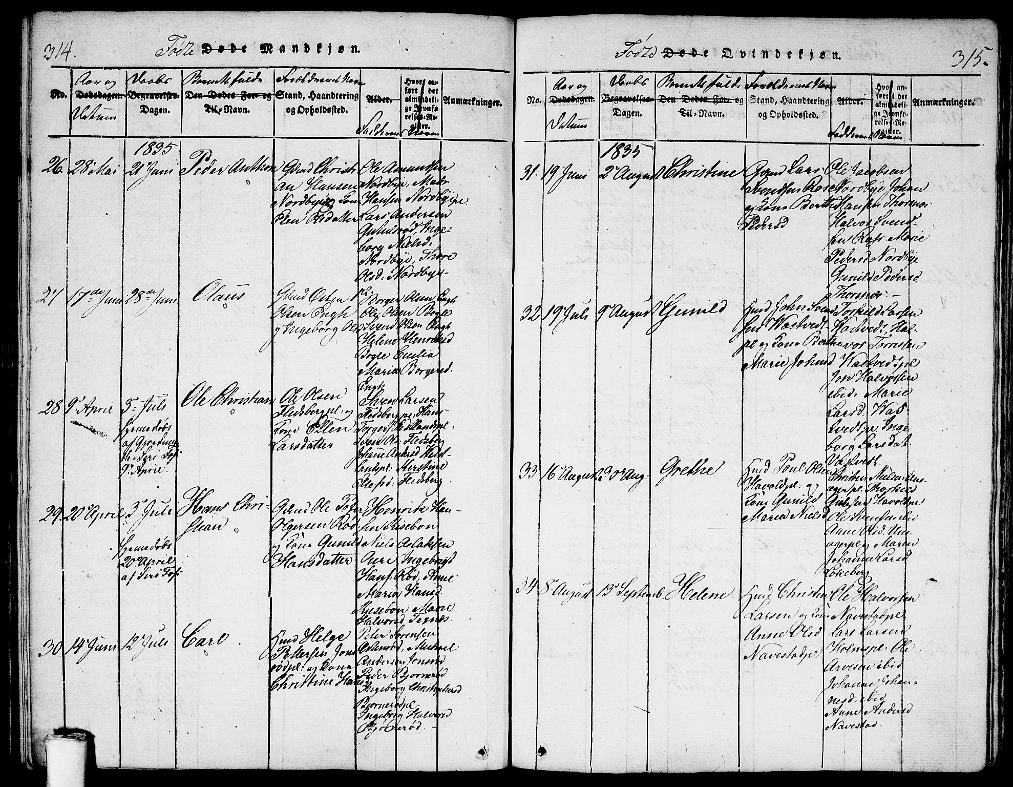 Våler prestekontor Kirkebøker, AV/SAO-A-11083/F/Fa/L0005: Parish register (official) no. I 5, 1815-1839, p. 314-315