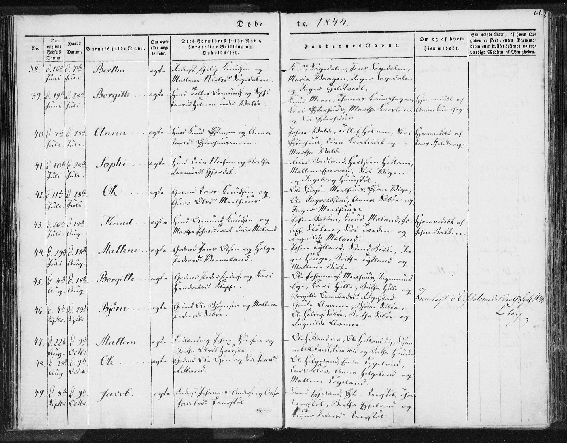 Hjelmeland sokneprestkontor, AV/SAST-A-101843/01/IV/L0006: Parish register (official) no. A 6, 1834-1845, p. 61