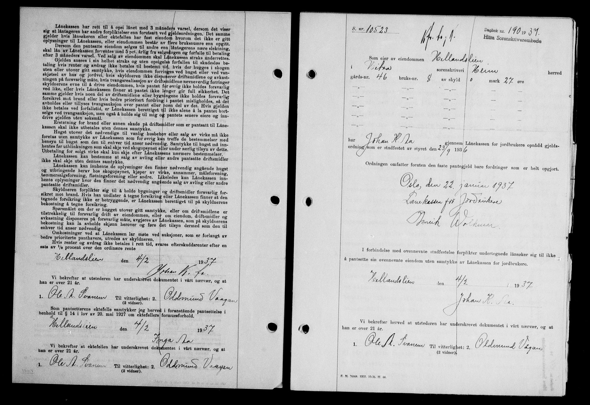 Hitra sorenskriveri, AV/SAT-A-0018/2/2C/2Ca/L0028: Mortgage book no. B-1, 1936-1939, Diary no: : 190/1937