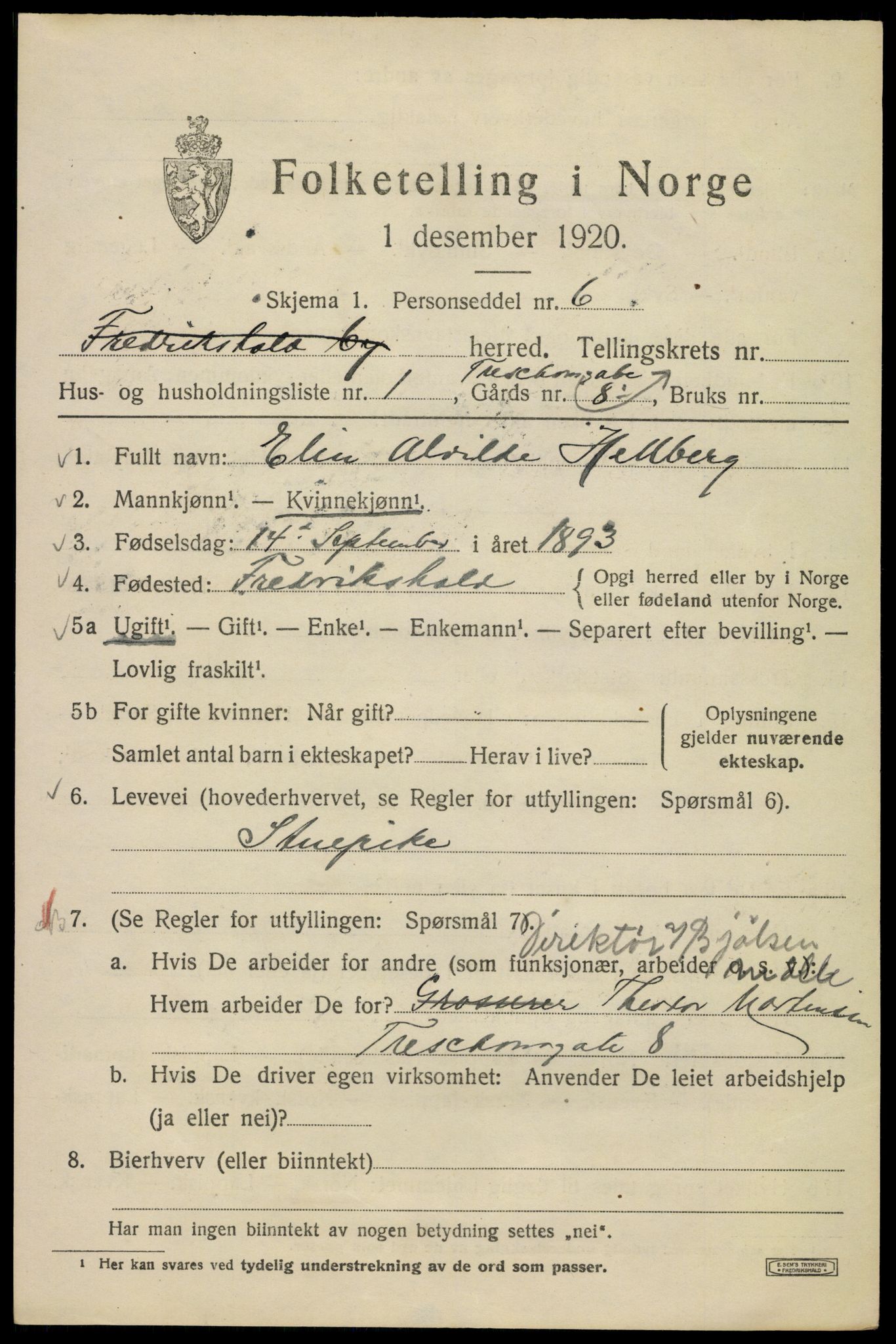 SAO, 1920 census for Kristiania, 1920, p. 596999