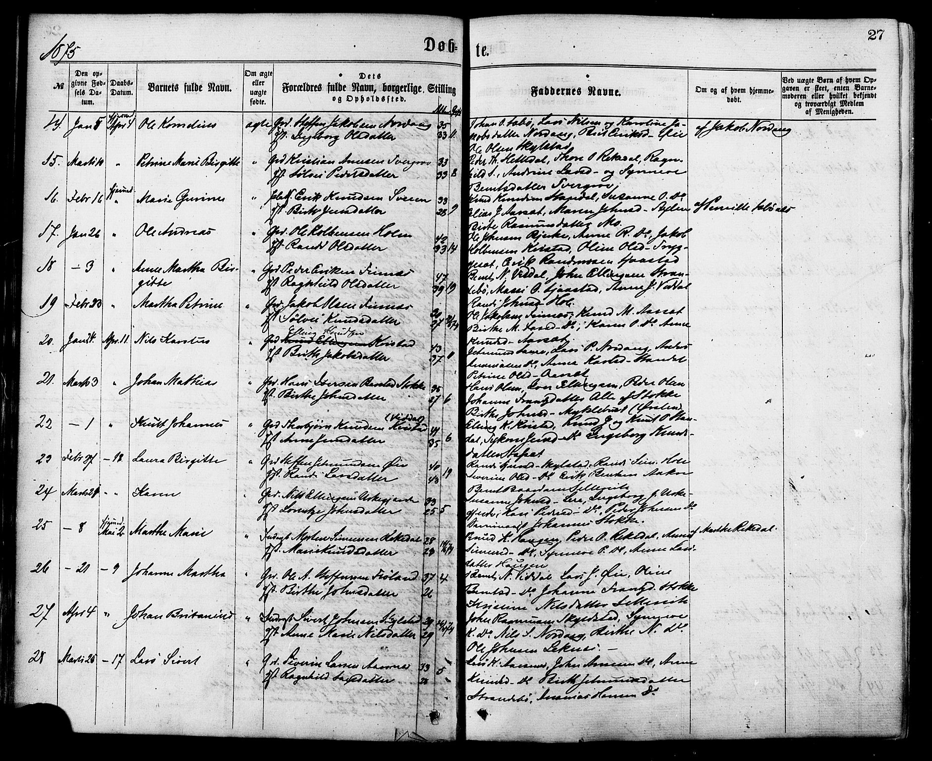 Ministerialprotokoller, klokkerbøker og fødselsregistre - Møre og Romsdal, SAT/A-1454/515/L0210: Parish register (official) no. 515A06, 1868-1885, p. 27