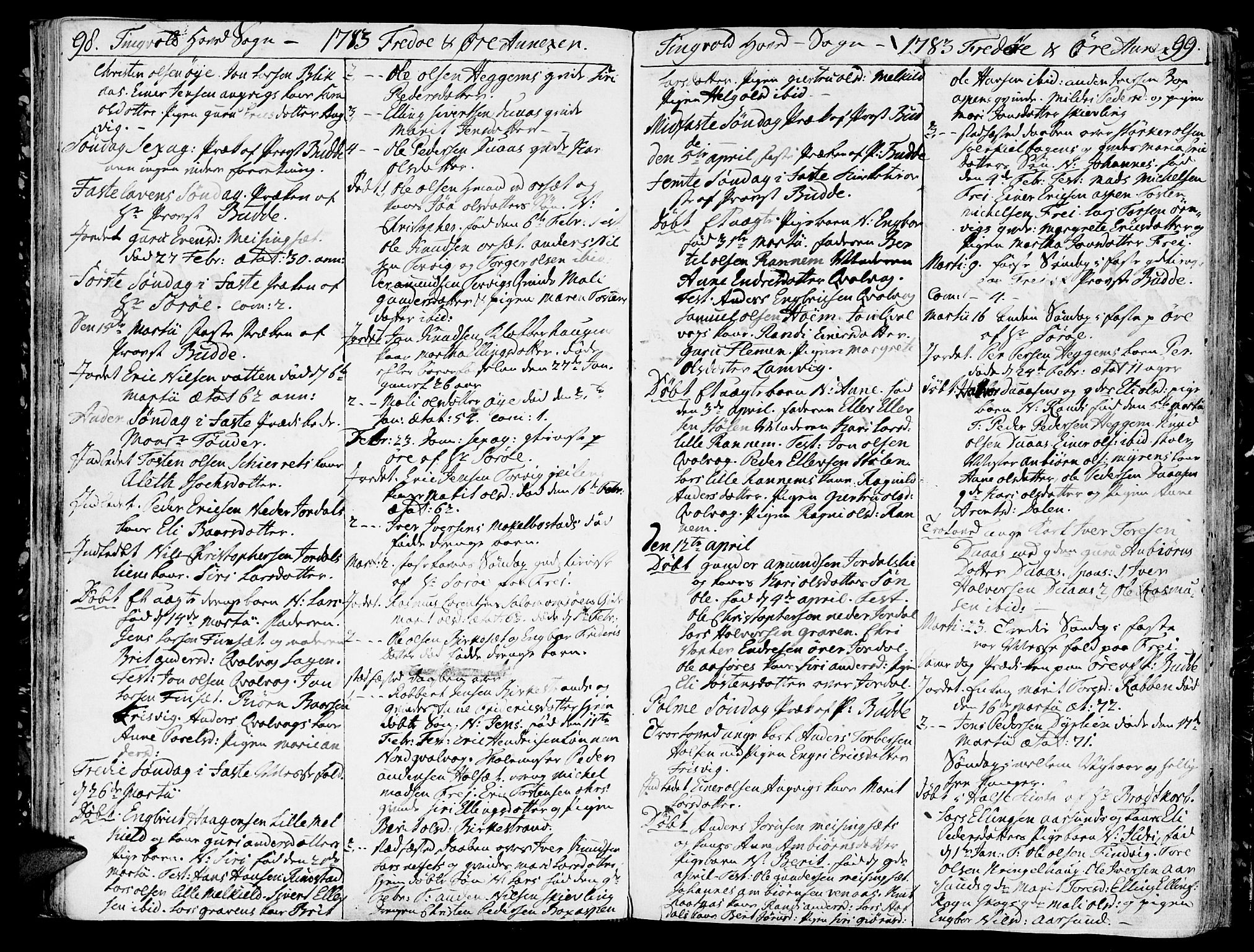 Ministerialprotokoller, klokkerbøker og fødselsregistre - Møre og Romsdal, AV/SAT-A-1454/586/L0980: Parish register (official) no. 586A06, 1776-1794, p. 98-99