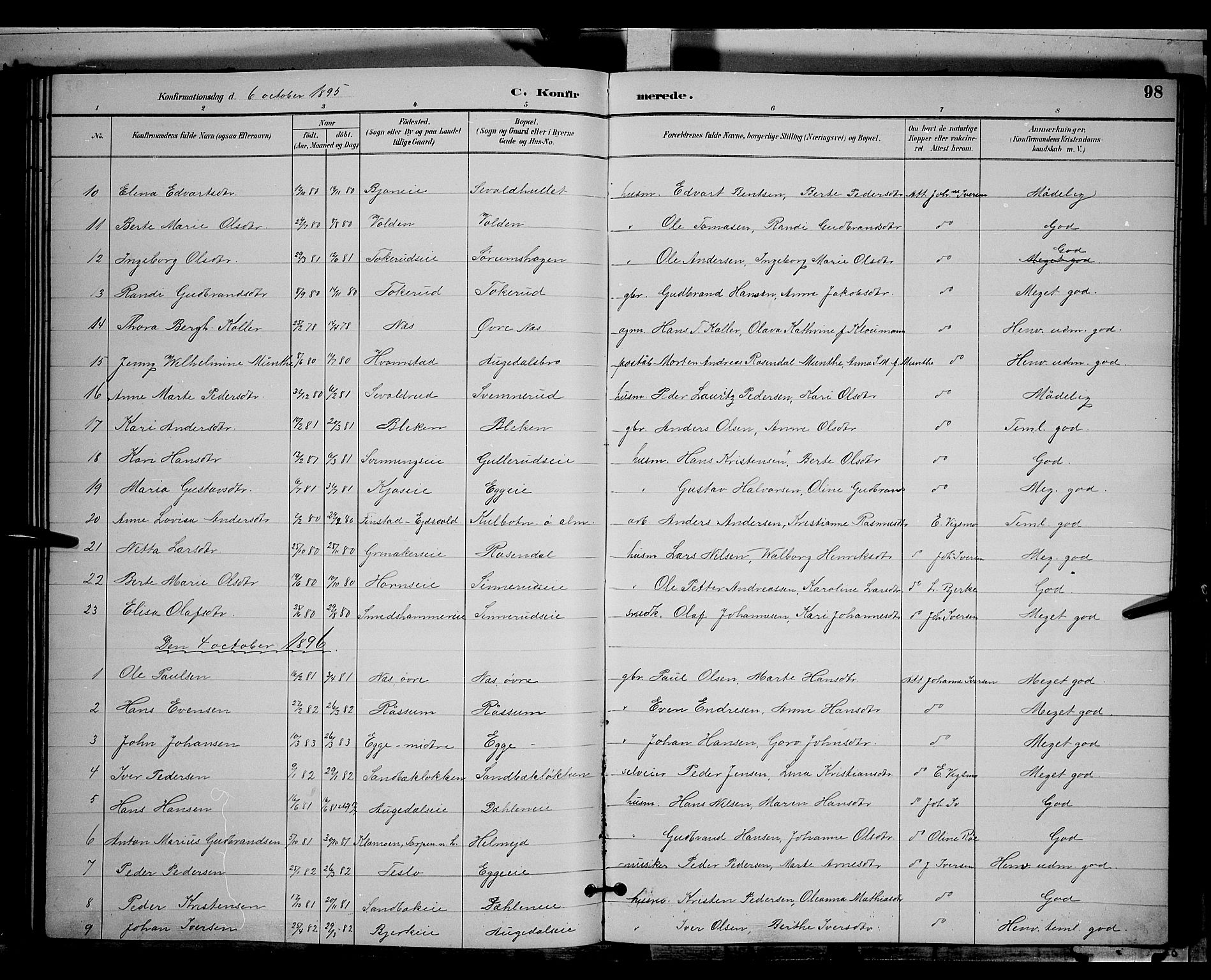 Gran prestekontor, SAH/PREST-112/H/Ha/Hab/L0004: Parish register (copy) no. 4, 1890-1899, p. 98