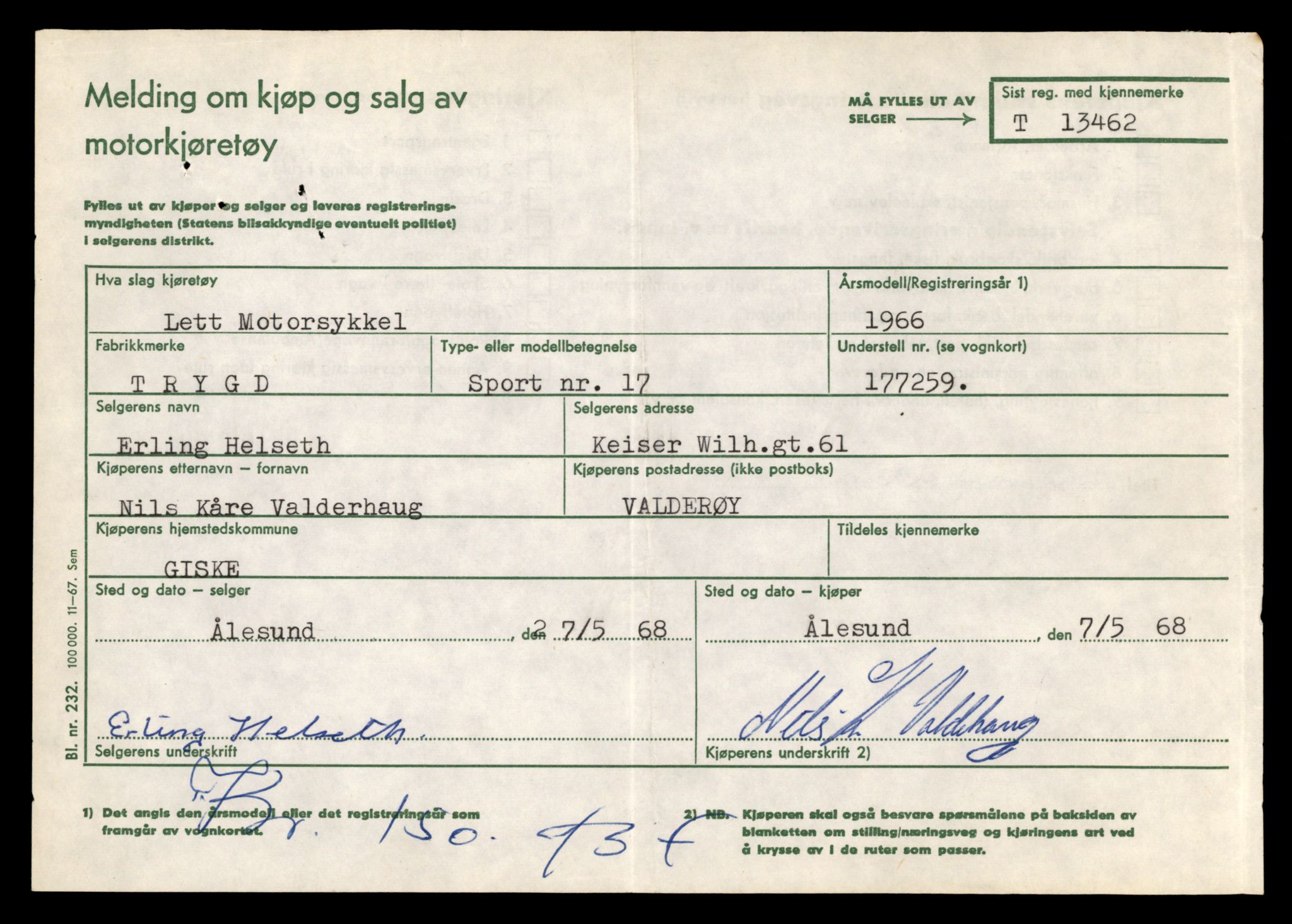 Møre og Romsdal vegkontor - Ålesund trafikkstasjon, AV/SAT-A-4099/F/Fe/L0039: Registreringskort for kjøretøy T 13361 - T 13530, 1927-1998, p. 1751
