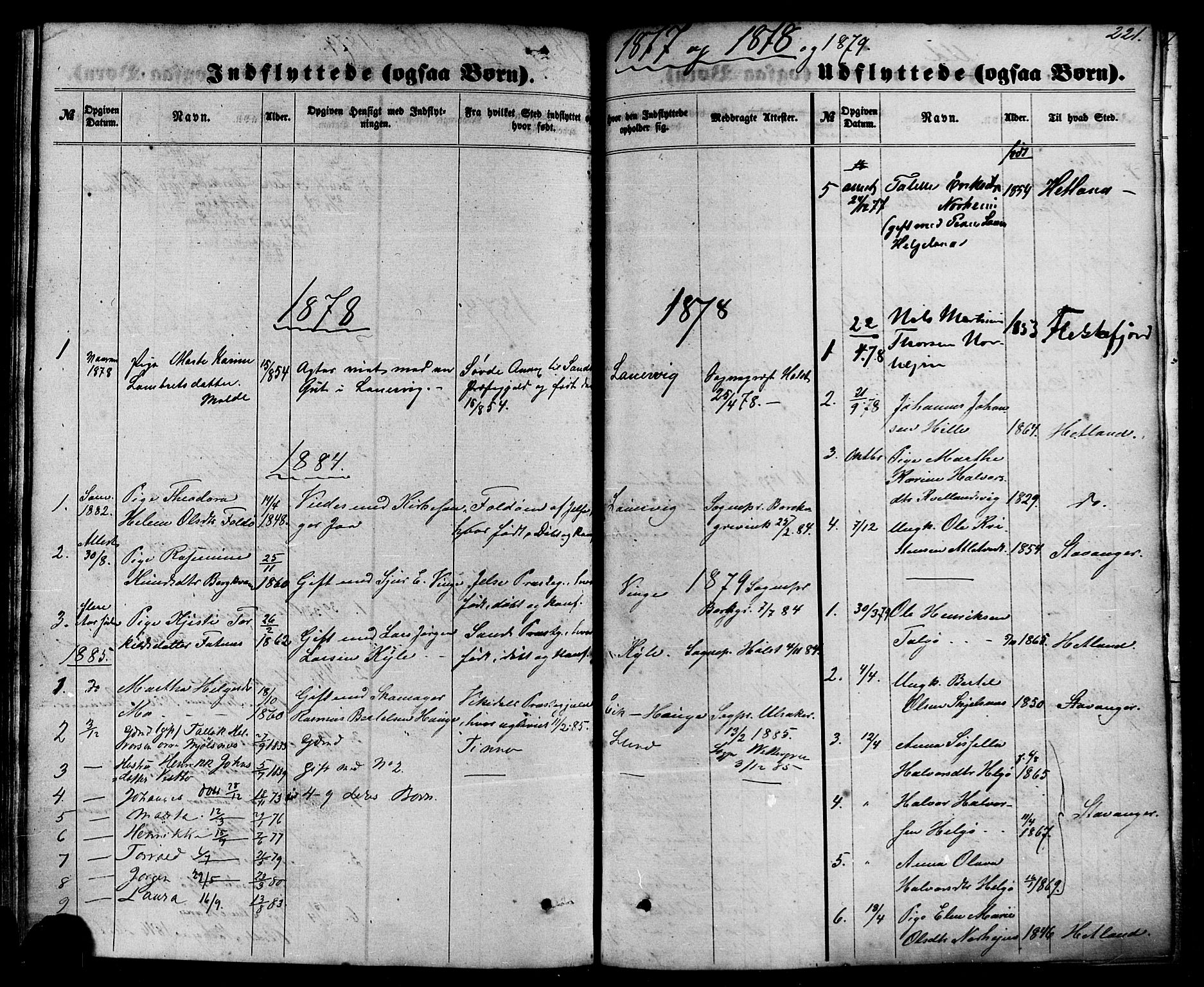 Nedstrand sokneprestkontor, SAST/A-101841/01/IV: Parish register (official) no. A 10, 1861-1887, p. 221