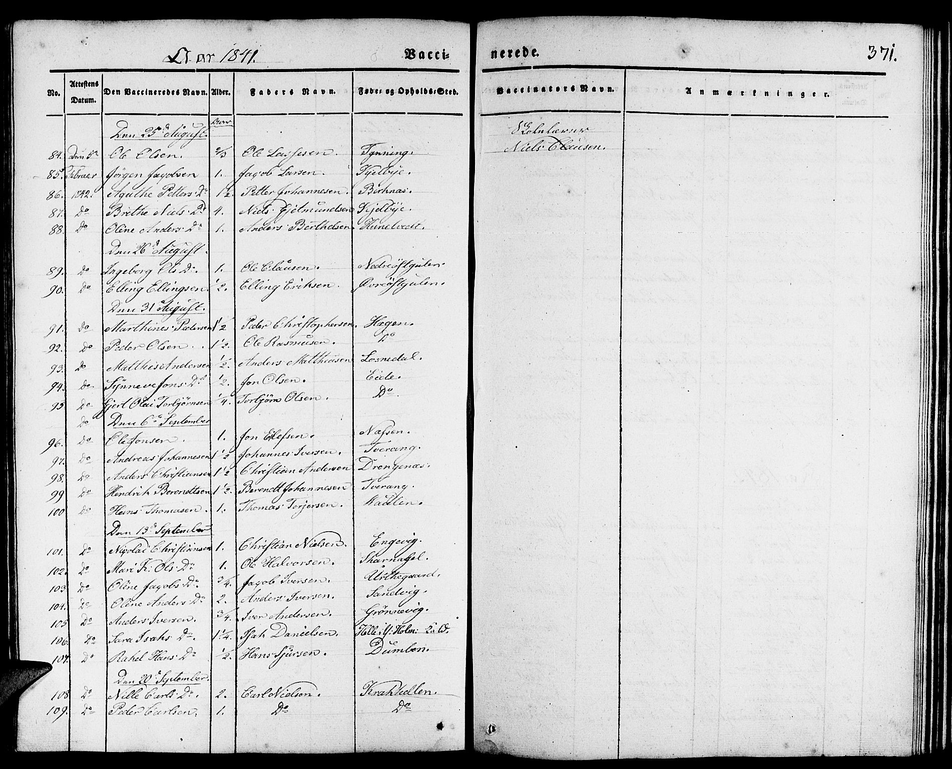 Gulen sokneprestembete, AV/SAB-A-80201/H/Haa/Haaa/L0020: Parish register (official) no. A 20, 1837-1847, p. 371