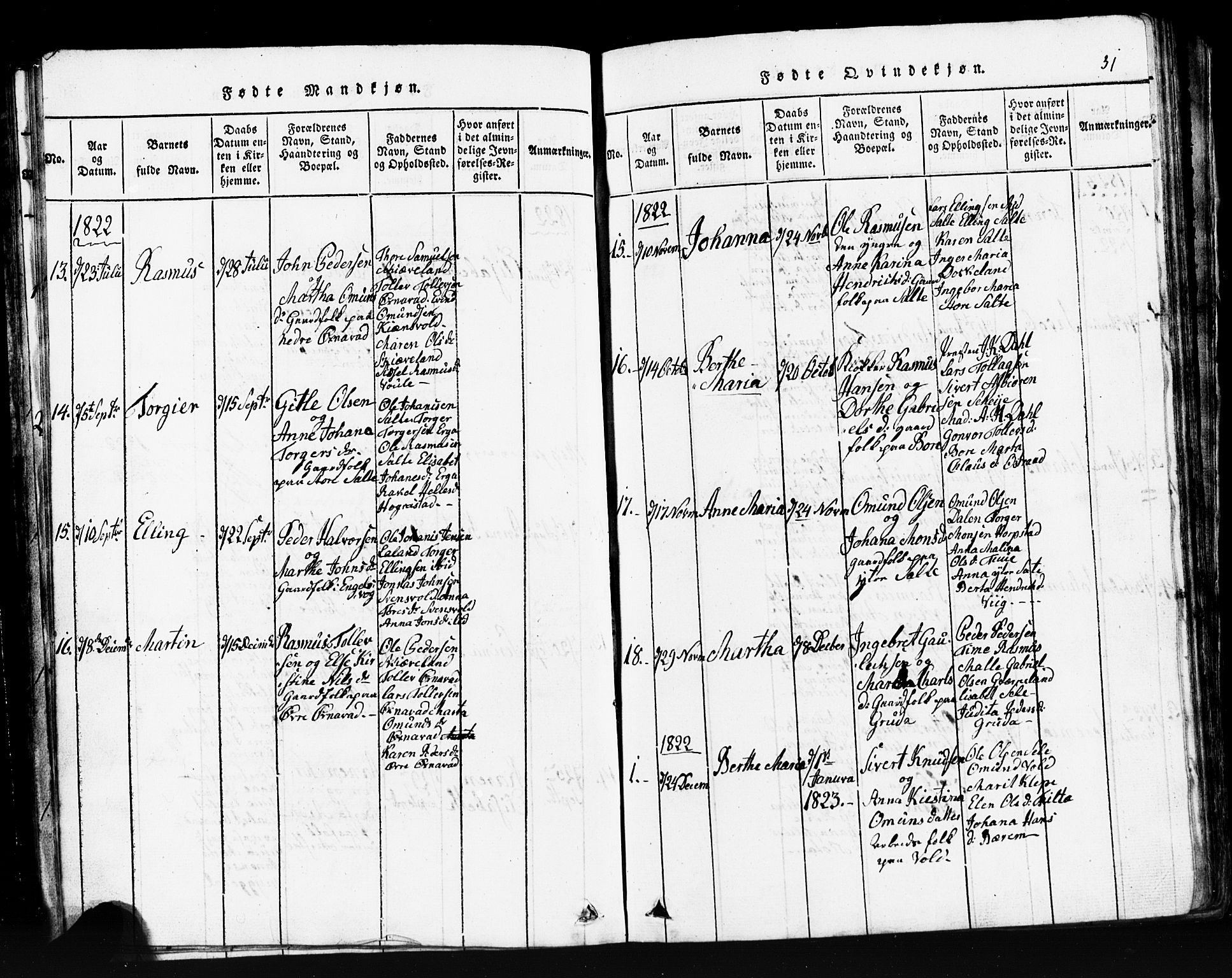 Klepp sokneprestkontor, SAST/A-101803/001/3/30BB/L0001: Parish register (copy) no.  B 1, 1816-1859, p. 31