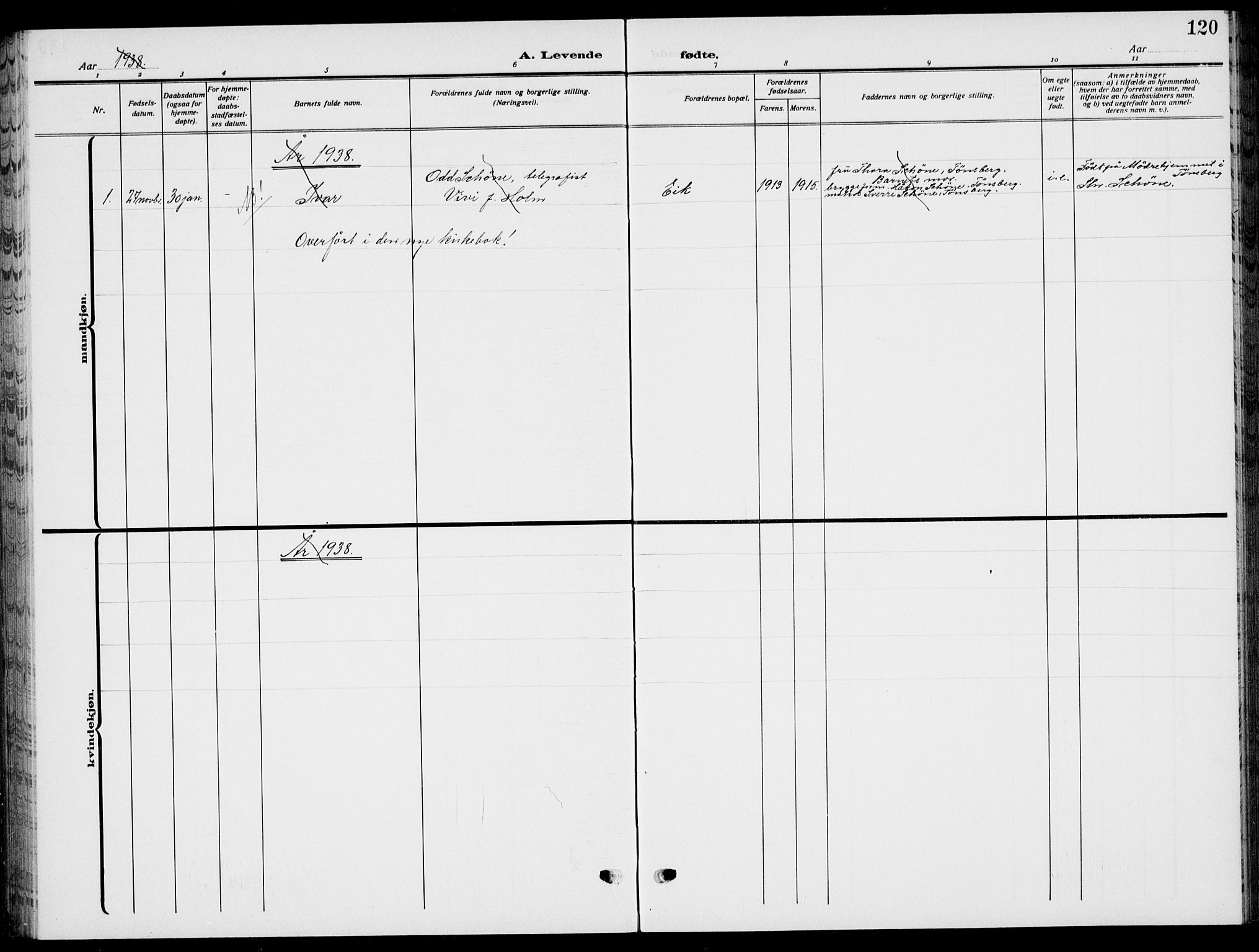 Sem kirkebøker, AV/SAKO-A-5/G/Gb/L0004: Parish register (copy) no. II 4, 1914-1937, p. 120