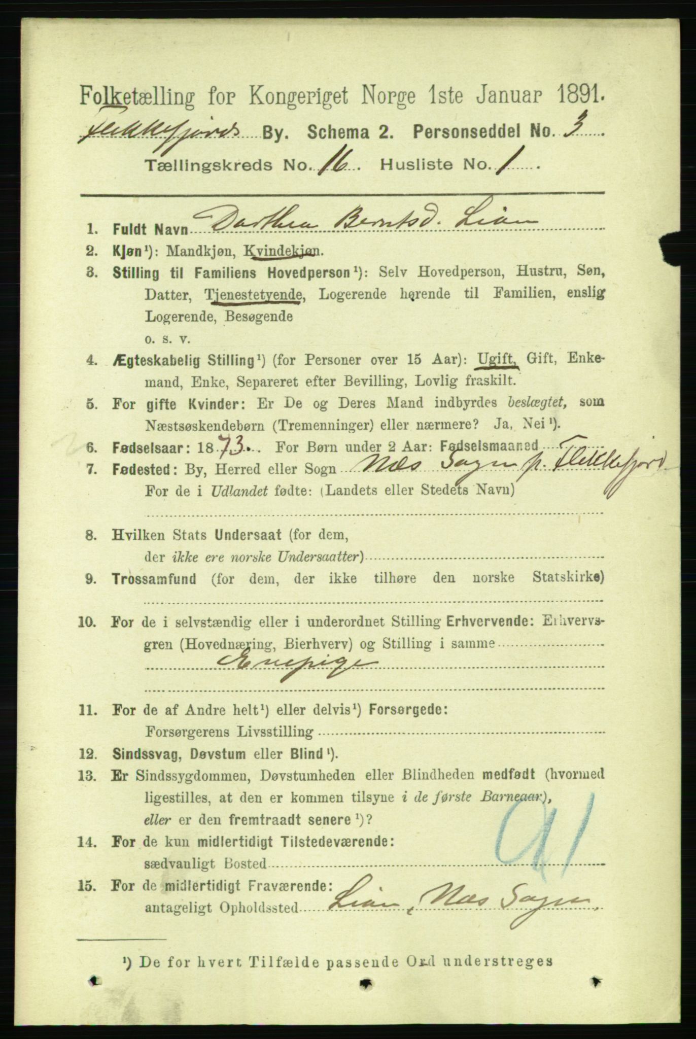 RA, 1891 census for 1004 Flekkefjord, 1891, p. 2003