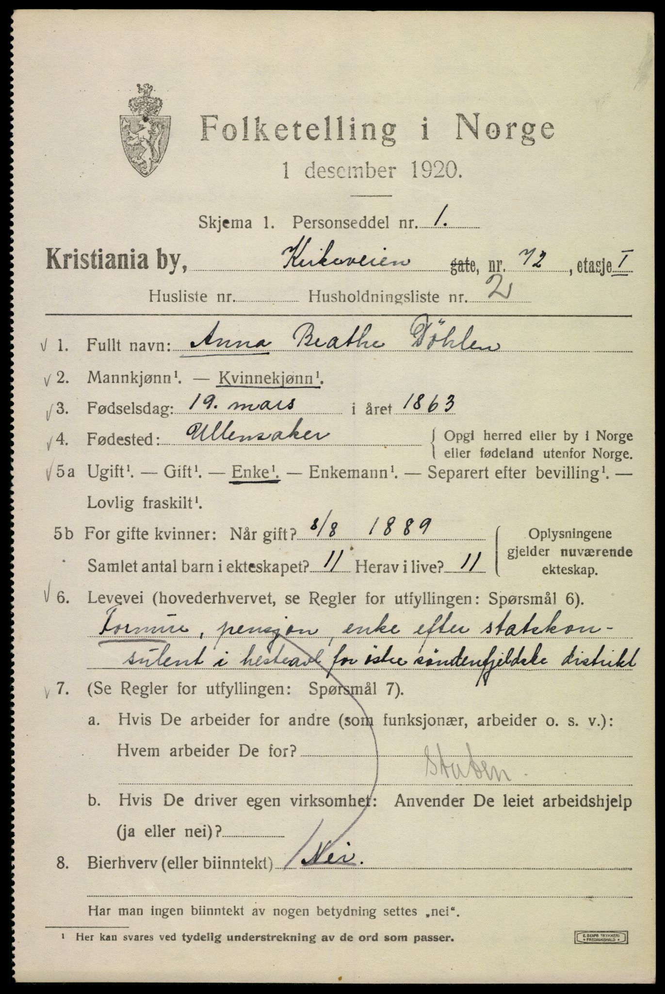 SAO, 1920 census for Kristiania, 1920, p. 339653