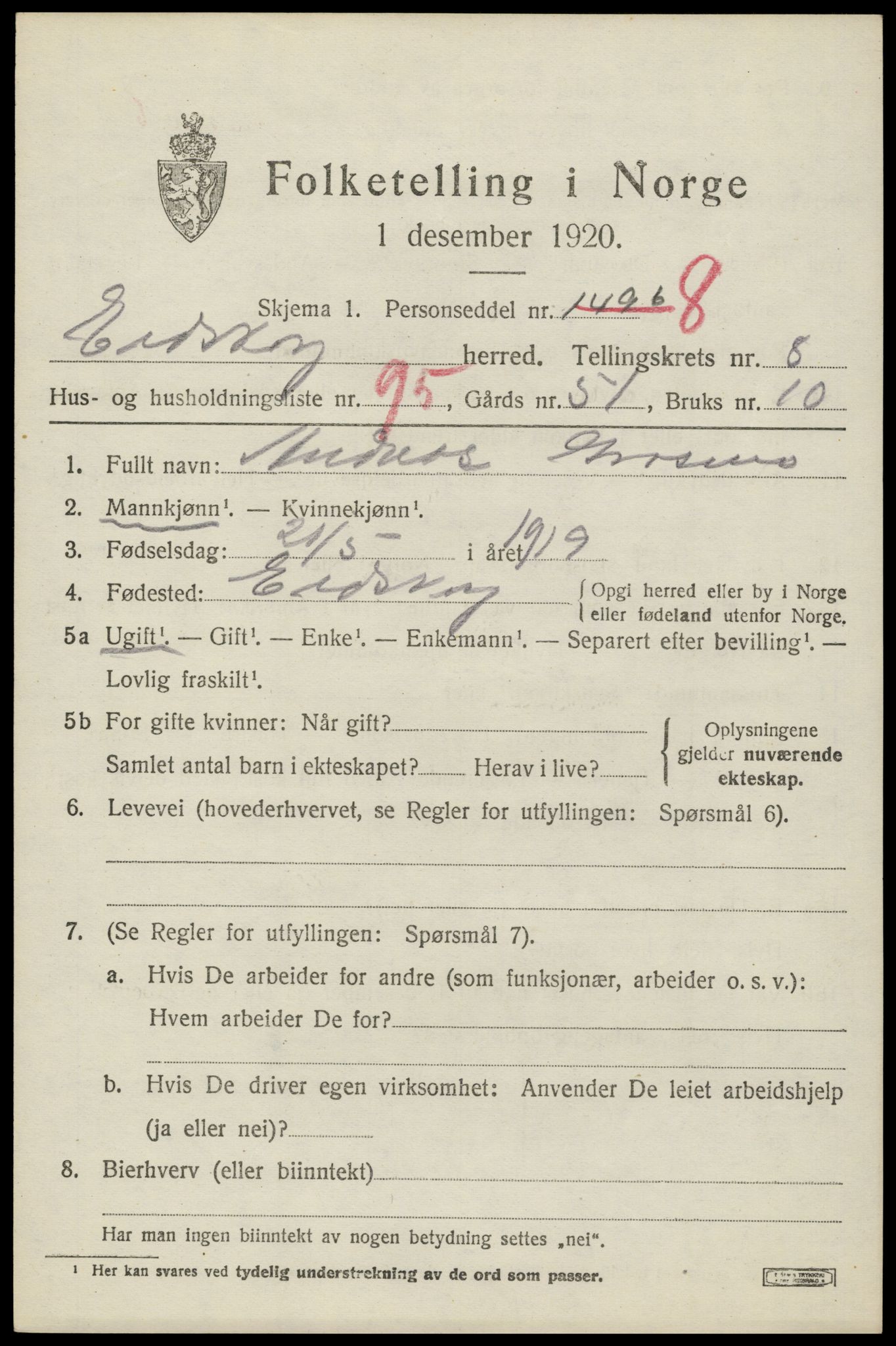 SAH, 1920 census for Eidskog, 1920, p. 9993