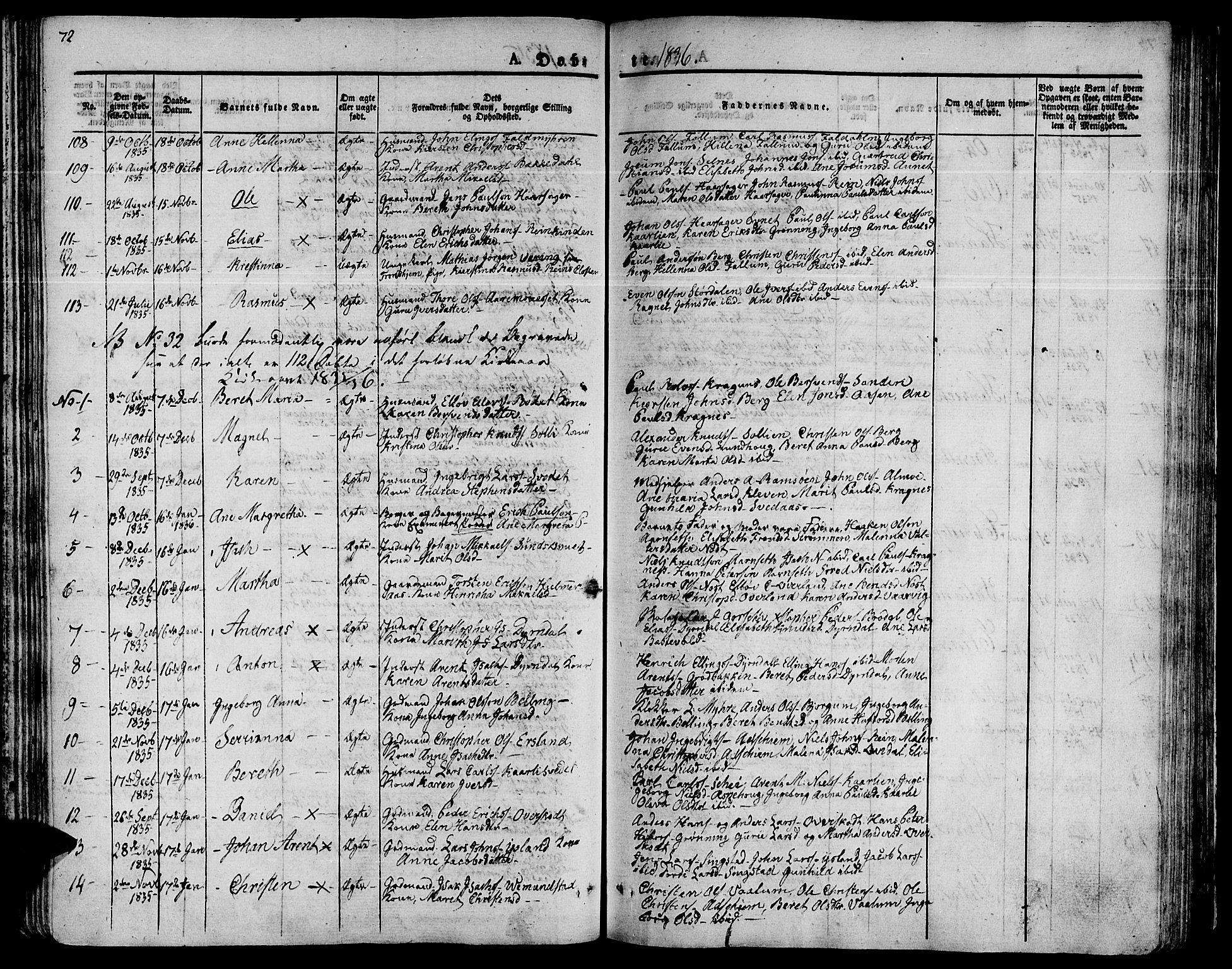 Ministerialprotokoller, klokkerbøker og fødselsregistre - Sør-Trøndelag, SAT/A-1456/646/L0609: Parish register (official) no. 646A07, 1826-1838, p. 72
