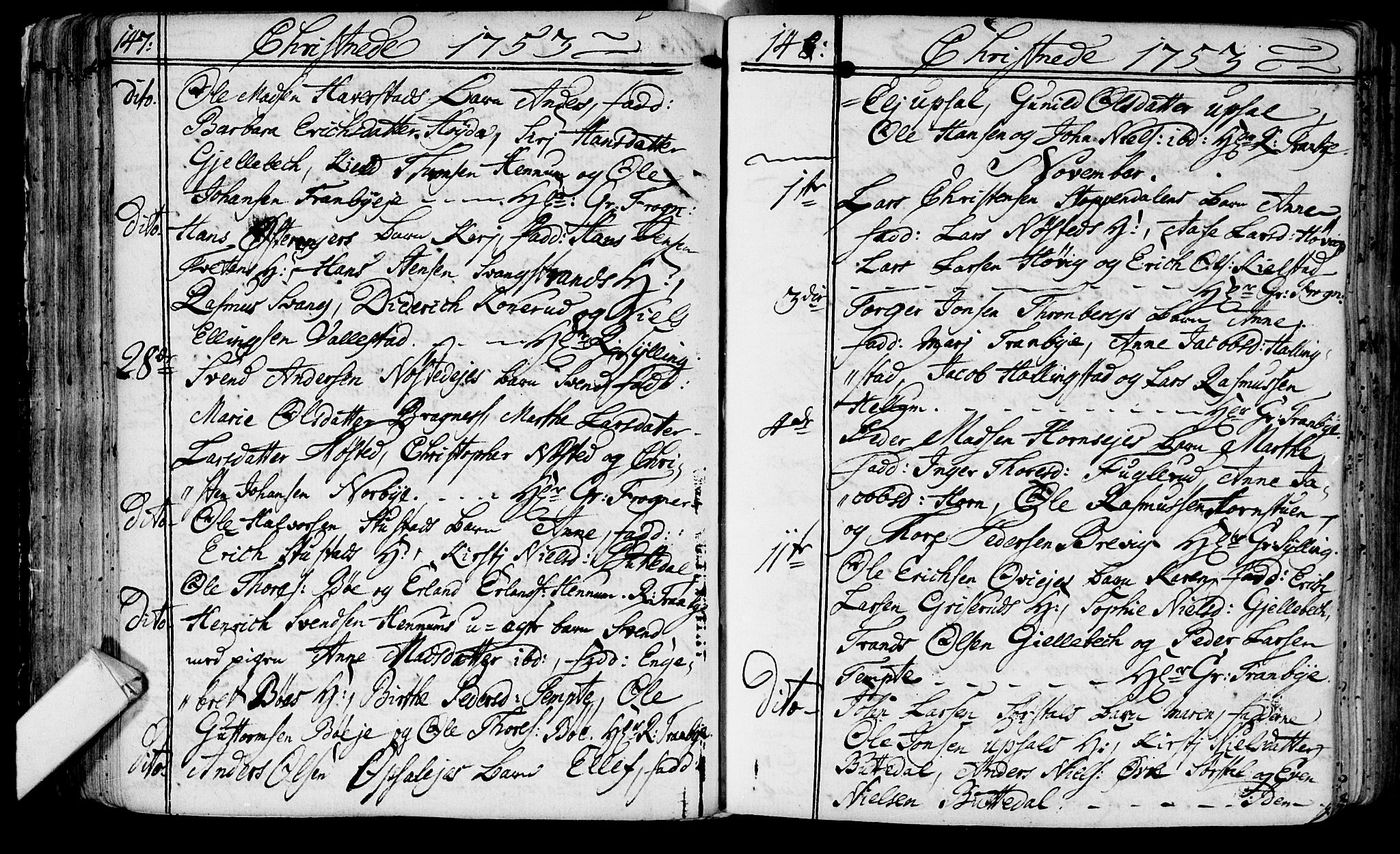 Lier kirkebøker, AV/SAKO-A-230/F/Fa/L0004: Parish register (official) no. I 4, 1749-1764, p. 147-148