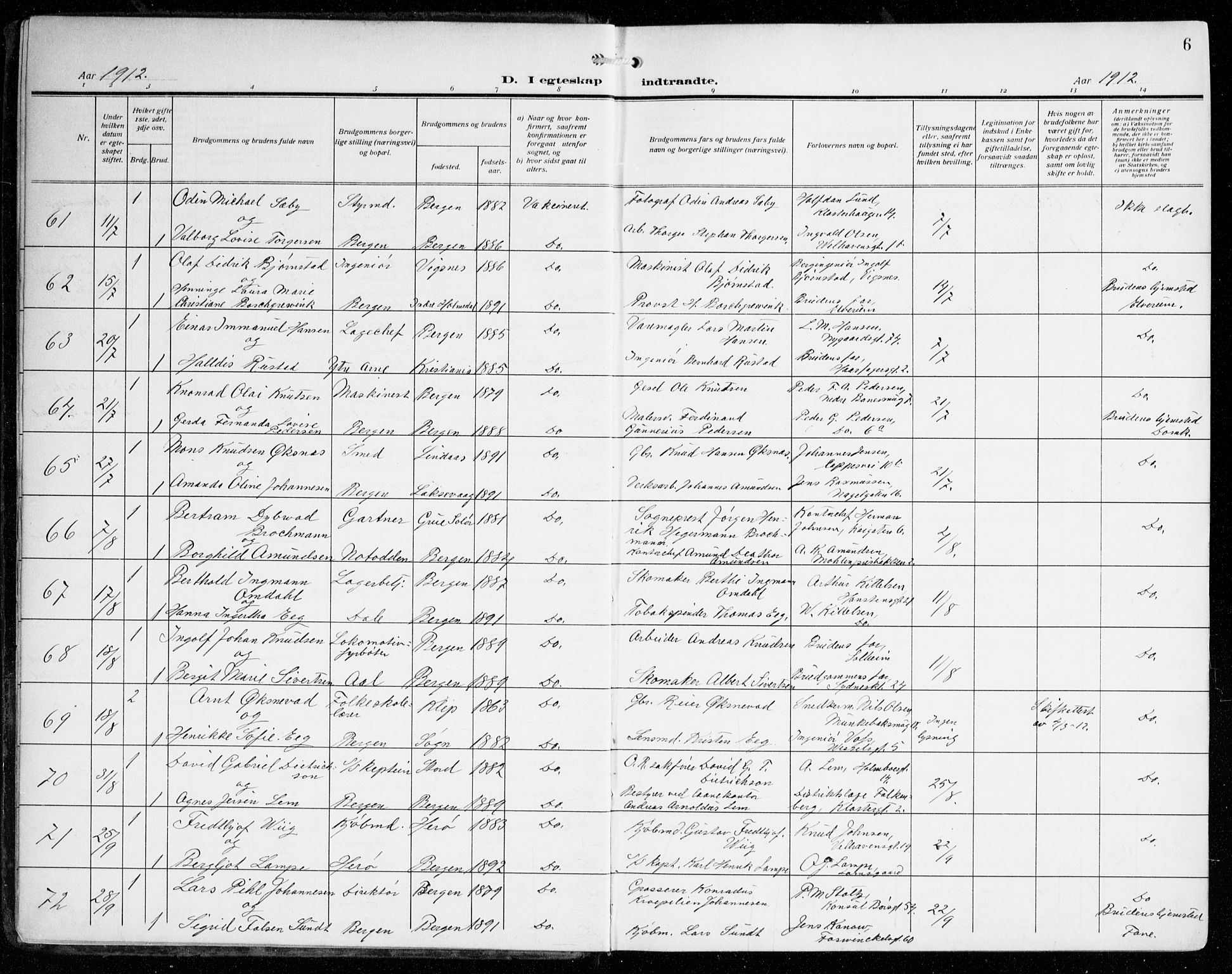 Johanneskirken sokneprestembete, SAB/A-76001/H/Haa/L0013: Parish register (official) no. D 2, 1912-1929, p. 6