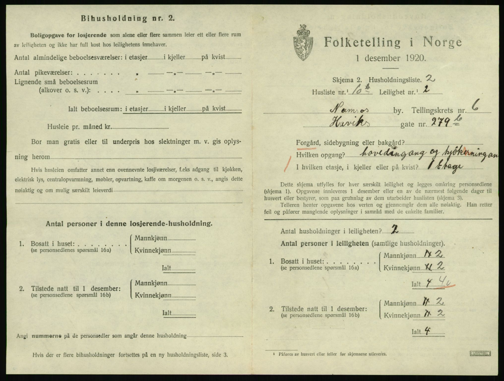 SAT, 1920 census for Namsos, 1920, p. 1801