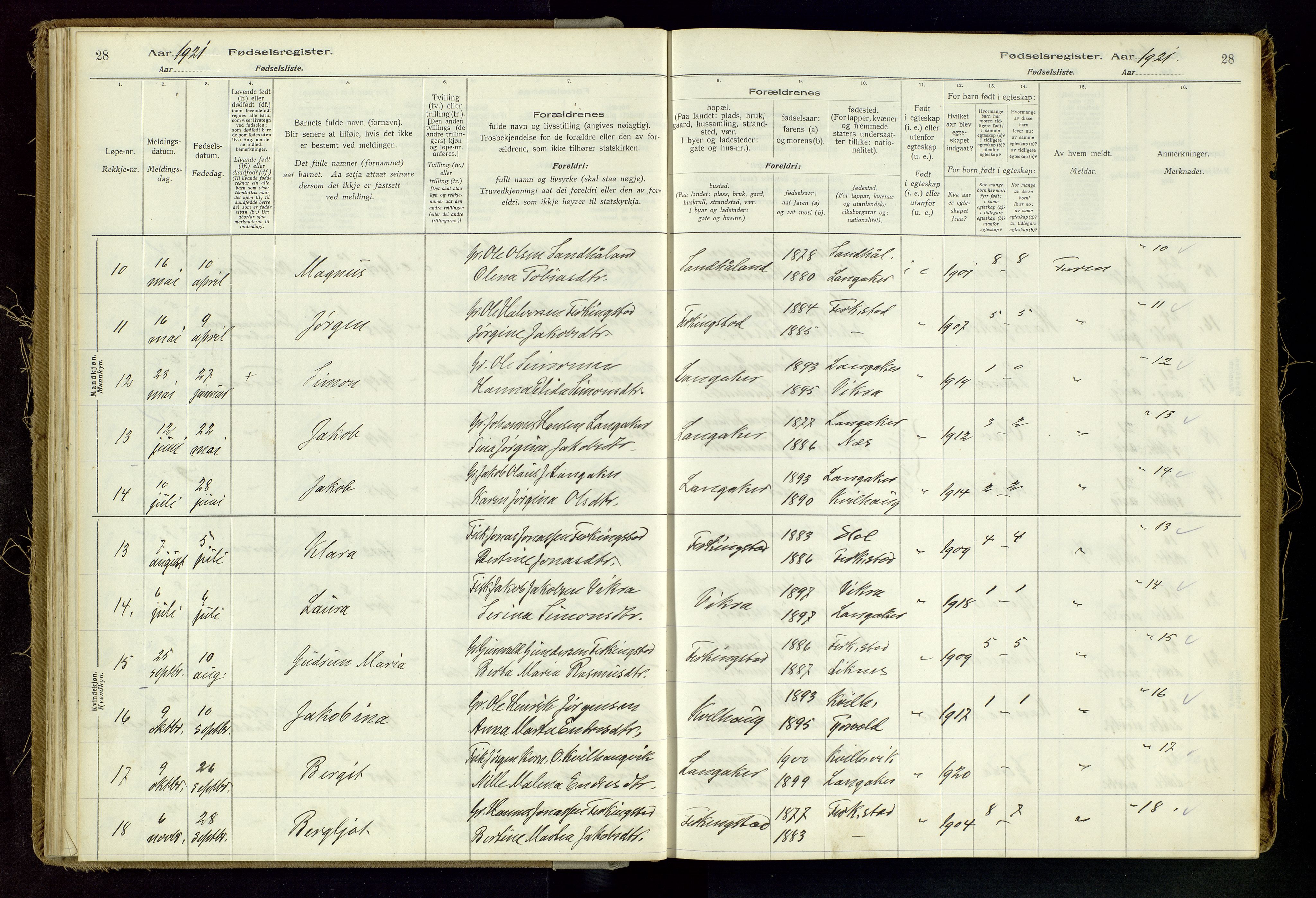 Skudenes sokneprestkontor, AV/SAST-A -101849/I/Id/L0002: Birth register no. 2, 1916-1962, p. 28