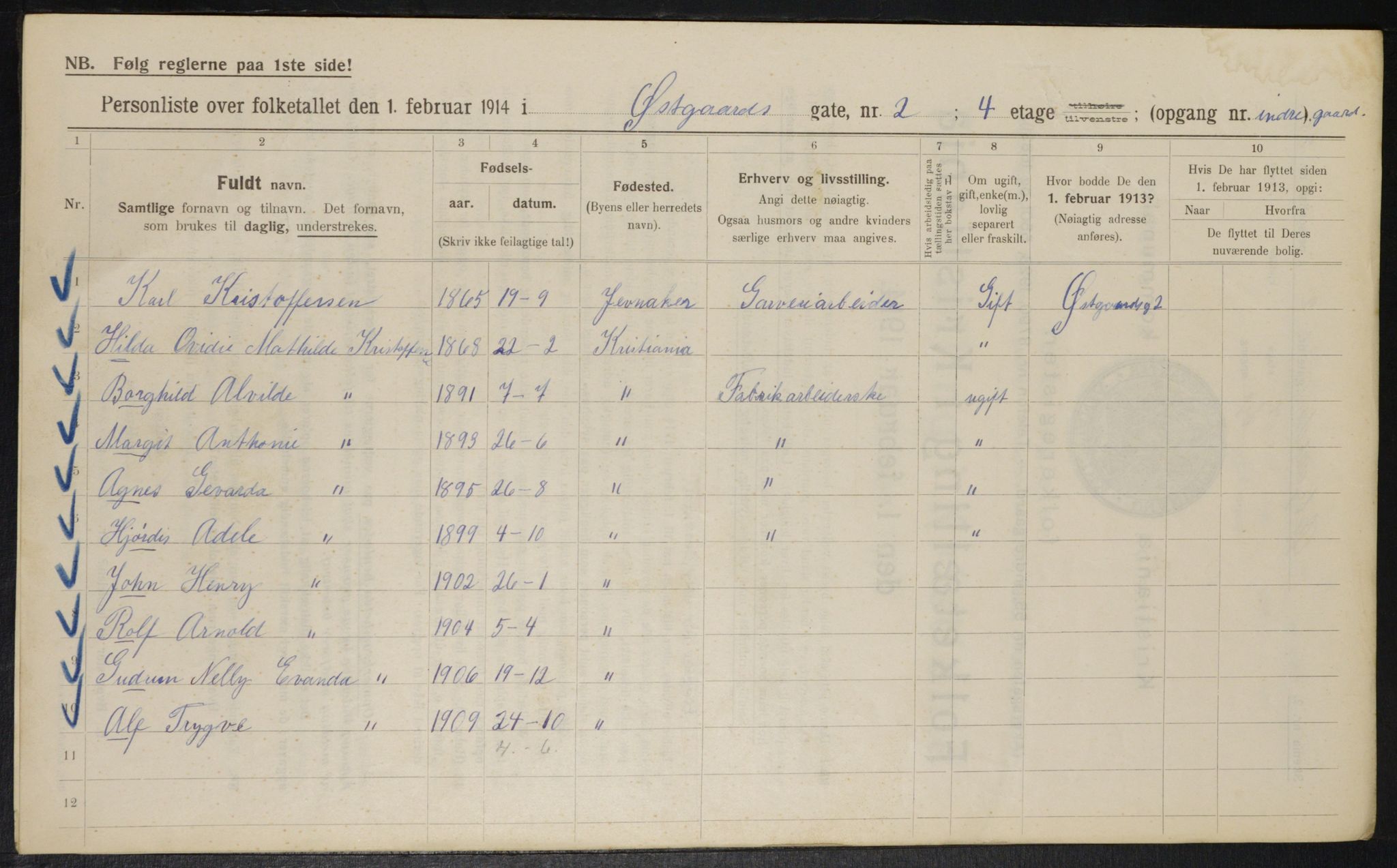 OBA, Municipal Census 1914 for Kristiania, 1914, p. 130089