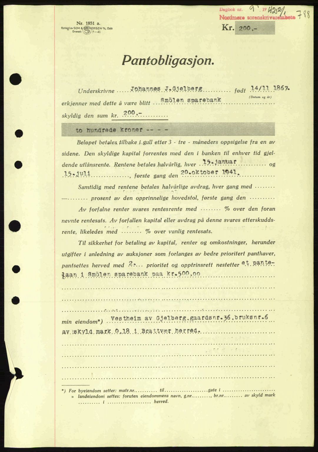 Nordmøre sorenskriveri, AV/SAT-A-4132/1/2/2Ca: Mortgage book no. B88, 1941-1942, Diary no: : 9/1942