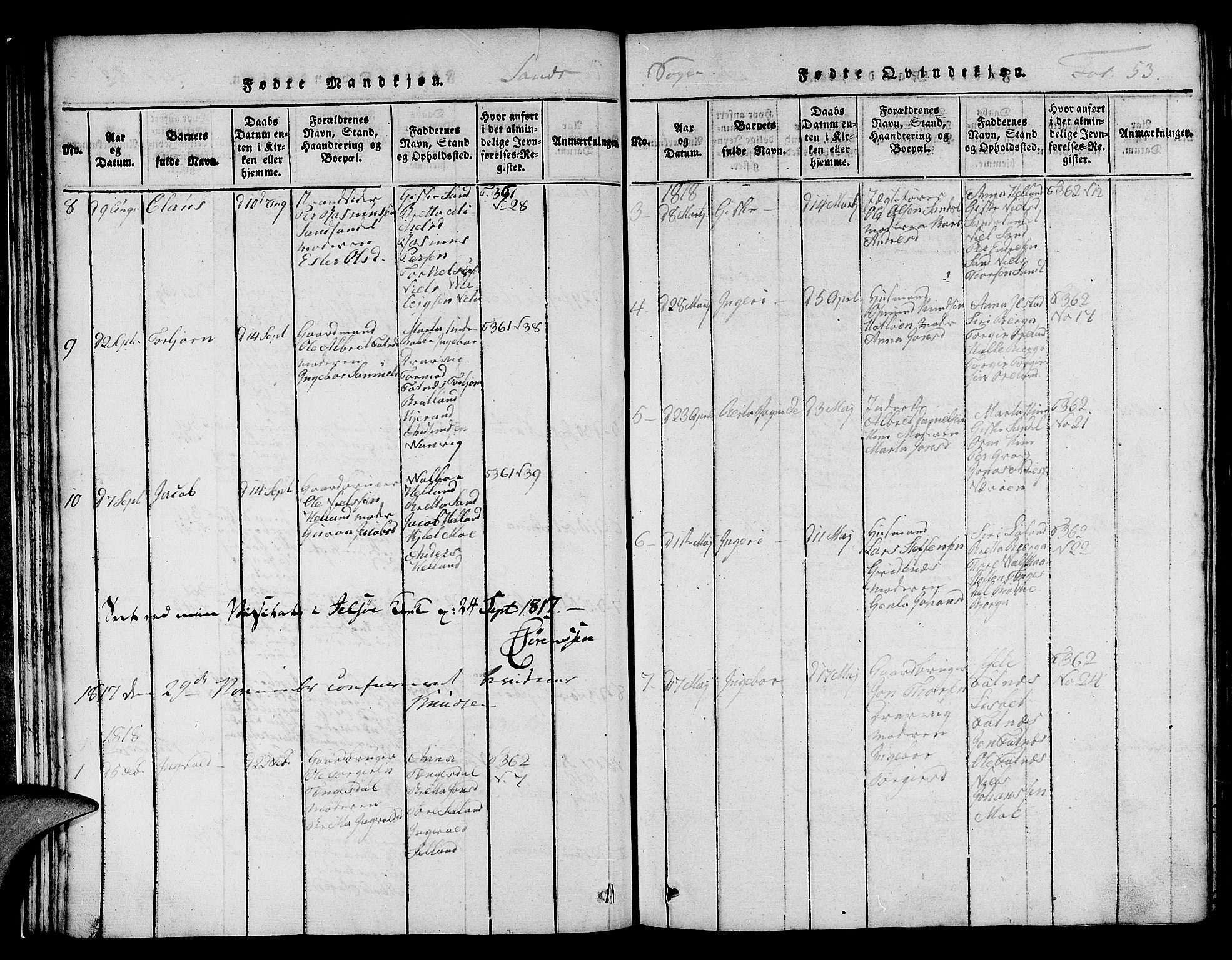 Jelsa sokneprestkontor, SAST/A-101842/01/V: Parish register (copy) no. B 1 /2, 1816-1828, p. 53