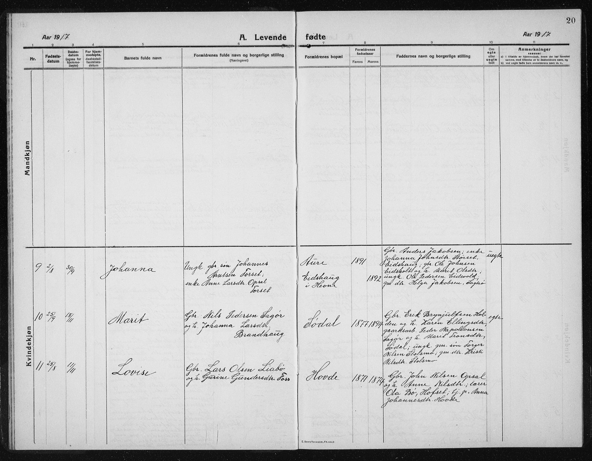 Ministerialprotokoller, klokkerbøker og fødselsregistre - Sør-Trøndelag, AV/SAT-A-1456/631/L0515: Parish register (copy) no. 631C03, 1913-1939, p. 20