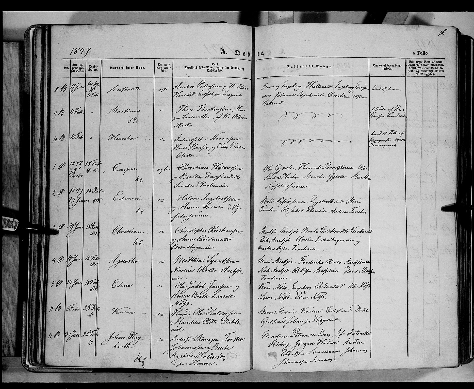 Biri prestekontor, SAH/PREST-096/H/Ha/Haa/L0005: Parish register (official) no. 5, 1843-1854, p. 46