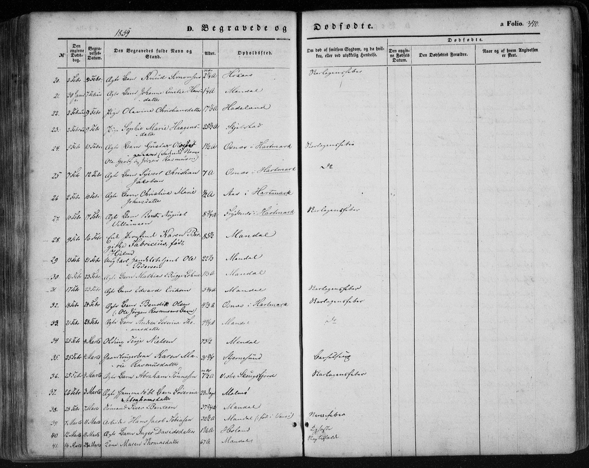 Mandal sokneprestkontor, AV/SAK-1111-0030/F/Fa/Faa/L0013: Parish register (official) no. A 13, 1847-1859, p. 370