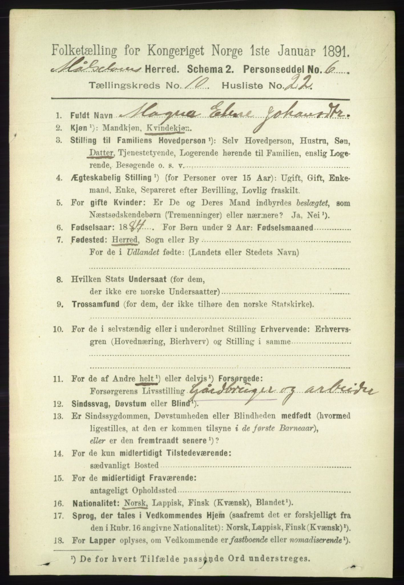 RA, 1891 census for 1924 Målselv, 1891, p. 3168