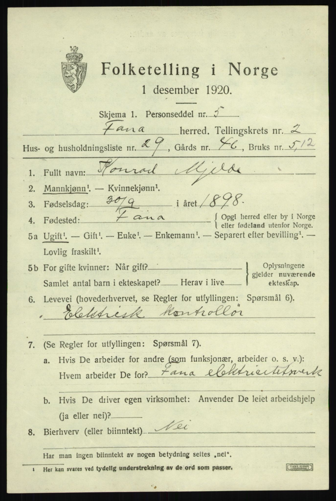 SAB, 1920 census for Fana, 1920, p. 4791