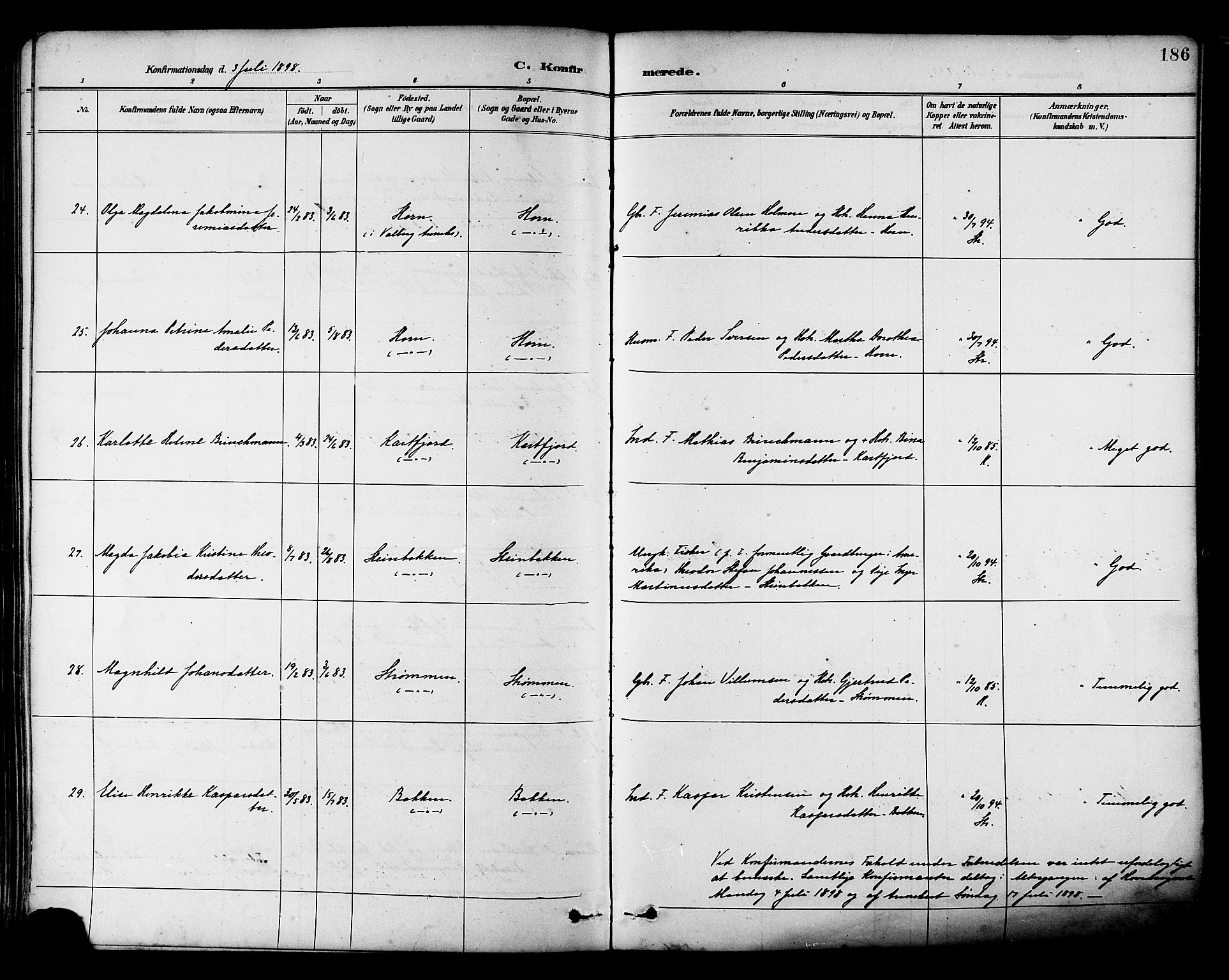 Ministerialprotokoller, klokkerbøker og fødselsregistre - Nordland, AV/SAT-A-1459/880/L1133: Parish register (official) no. 880A07, 1888-1898, p. 186