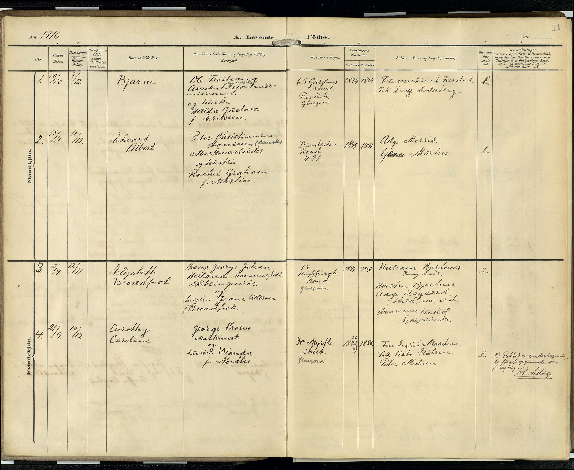 Den norske sjømannsmisjon i utlandet/Skotske havner (Leith, Glasgow), SAB/SAB/PA-0100/H/Ha/Hab/L0001: Parish register (official) no. A 1, 1902-1931, p. 10b-11a